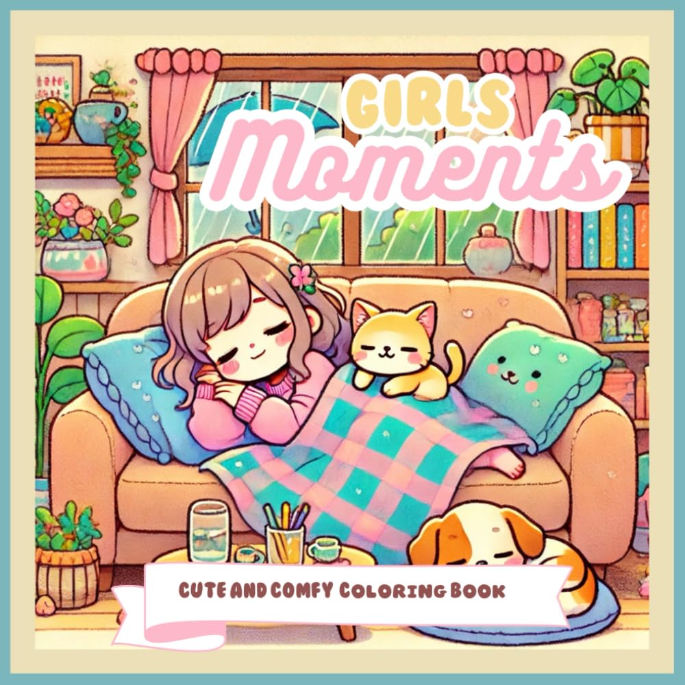Girl Moments: Cute and comfy coloring book for adults and teens