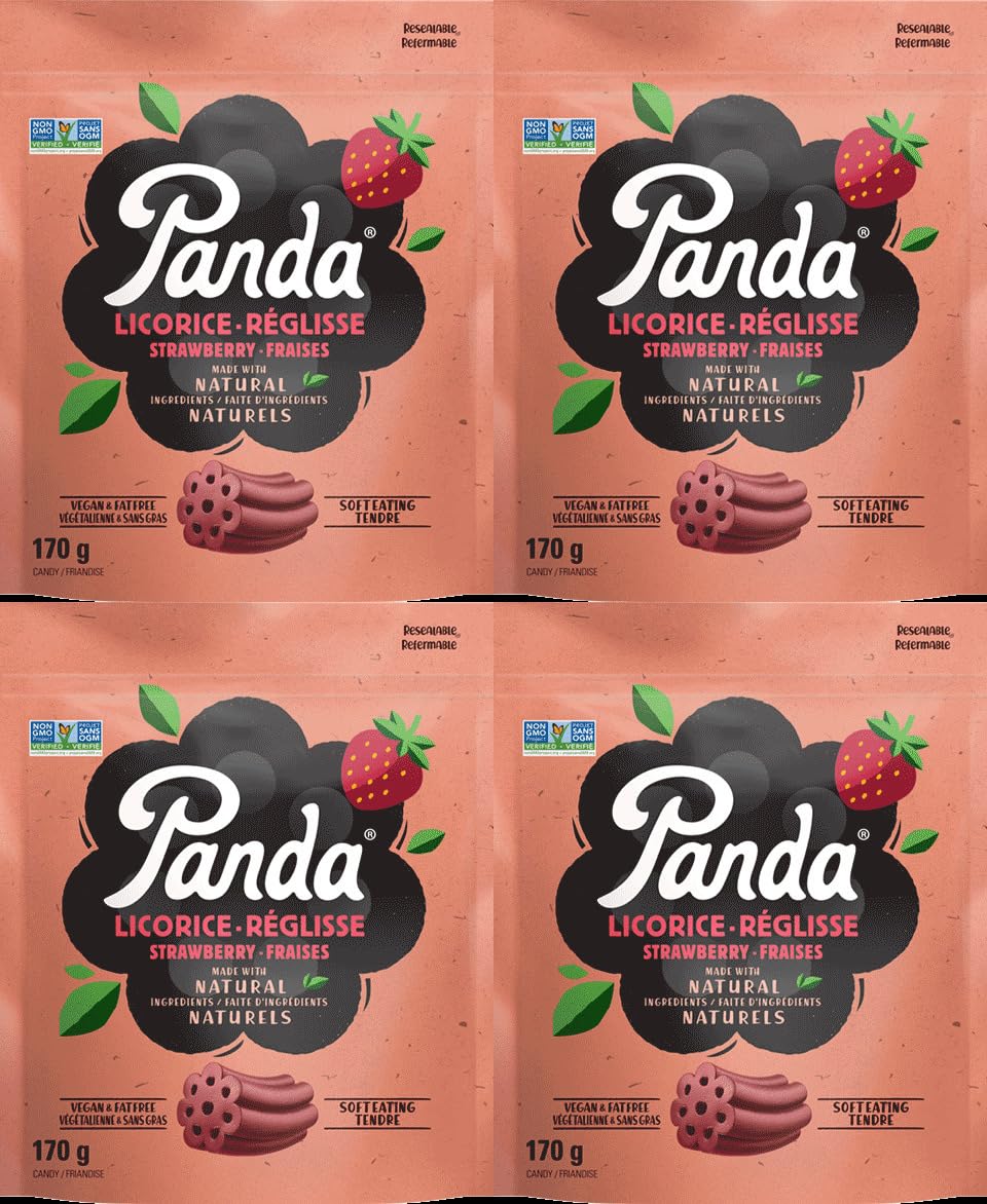 VALUBNDL: Panda Strawberry Licorice Fruit Spells (4-Pack) – 680g Total (Four 170g Bags) – All-Natural Soft & Chewy Finnish Licorice – Vegan & Fat-Free – VALUBNDL Signature Bundle