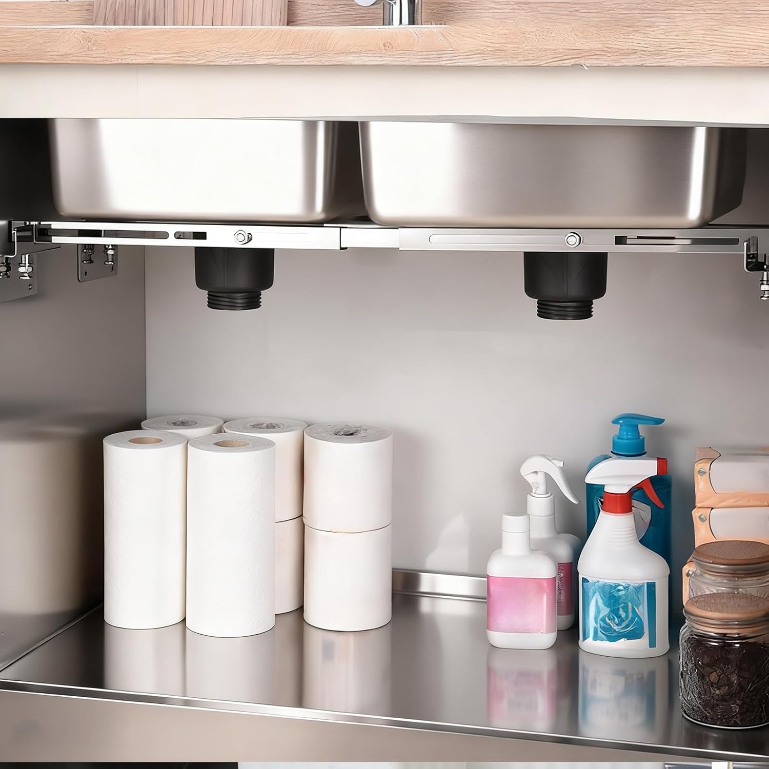 Undermount Sink Bracket, Stainless Steel Adjustable Undermounts Sinks Support, Horizontal Installation Save Space, Kitchen Sink Installation Part for Heavy Duty Undermount Sinks, 28-39.4 in/71-100cm