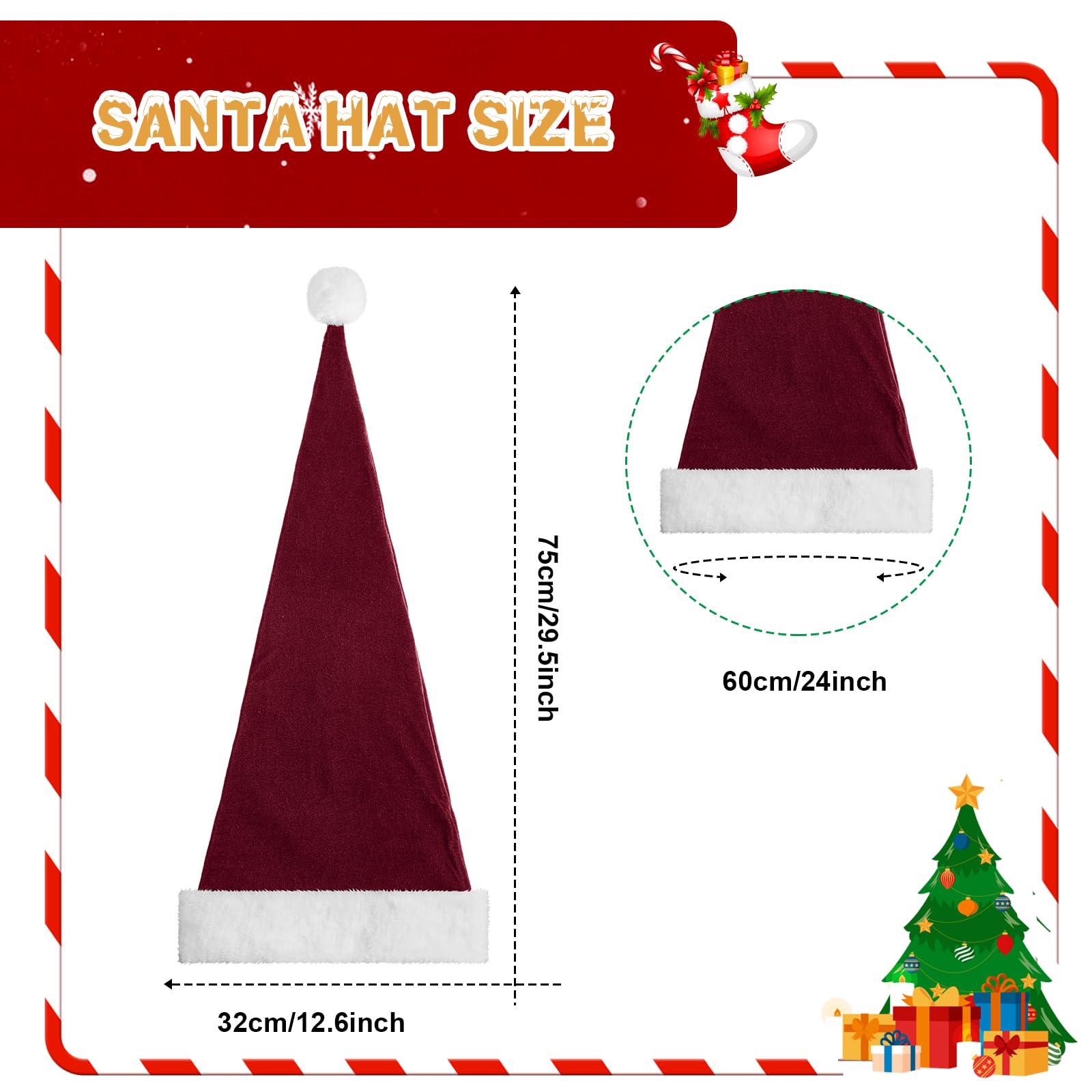 2 sombreros de Papá Noel para adultos, unisex, de terciopelo, extra grueso, clásico, sombreros de vacaciones para adultos, suministros de Navidad