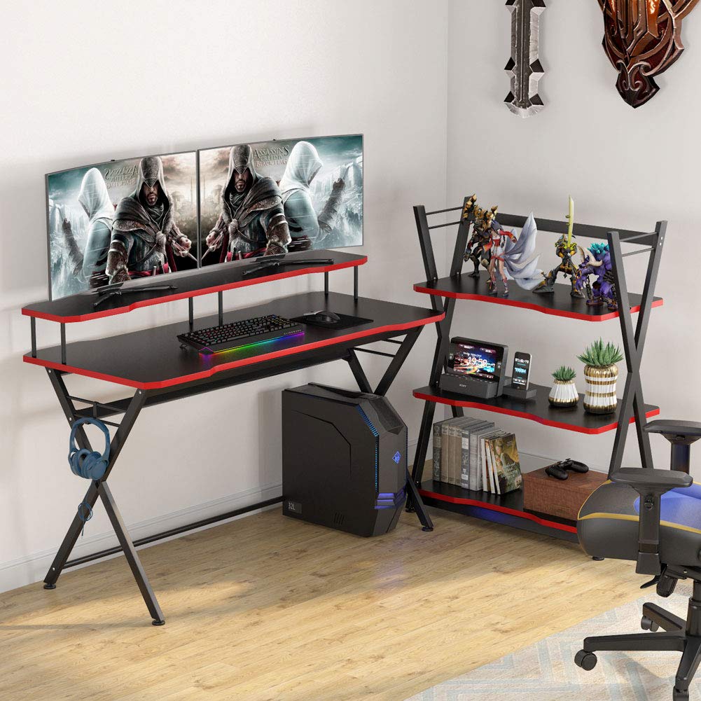 Tribesigns 55 inch Large Gaming Desk for 2 Monitors, Ergonomic PC