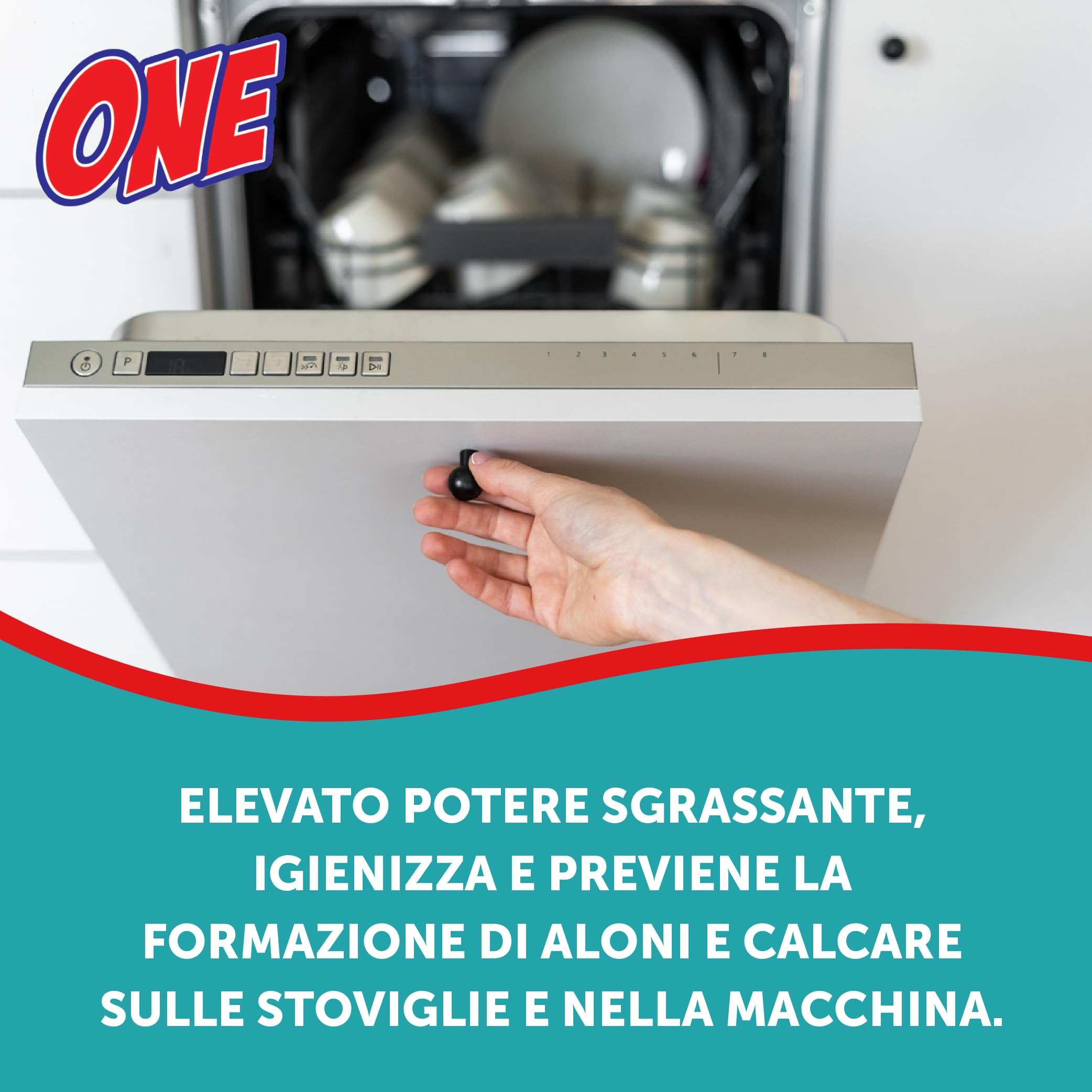 ONE 20 Litri di DETERGENTE SPECIFICO PER LAVASTOVIGLIE AD USO PROFESSIONALE Perfetta pulizia e brillantezza di vetro, acciaio, piatti (4 x taniche da 5 lt) Protezione Attiva Super Sgrassante
