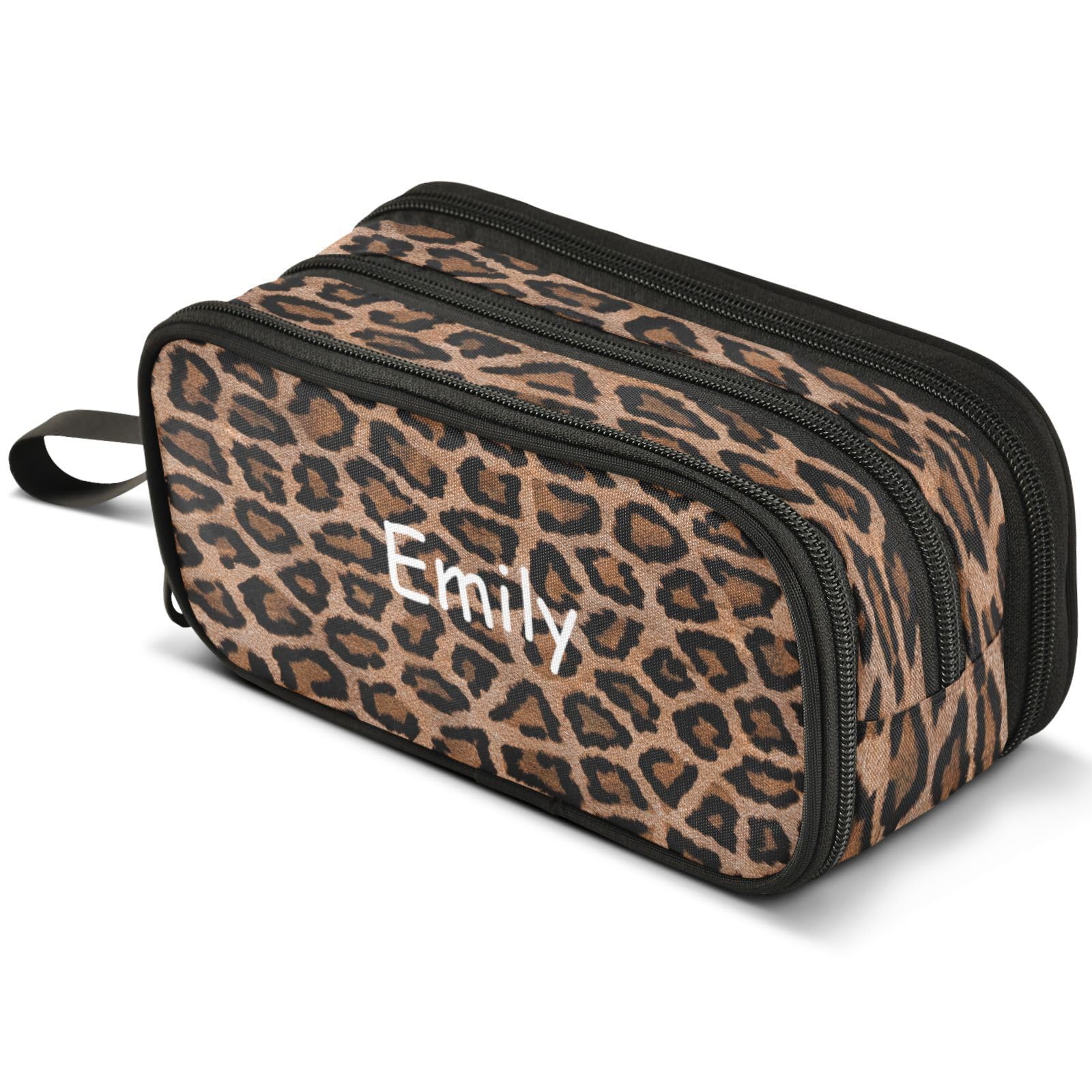 Mnsruu Personalized Pencil Case with Name Leopard Print Pencil Case Large Capacity Pen Pouch Pencil Bag with 3 Compartments Pen Holder Organizer Stationery Bag