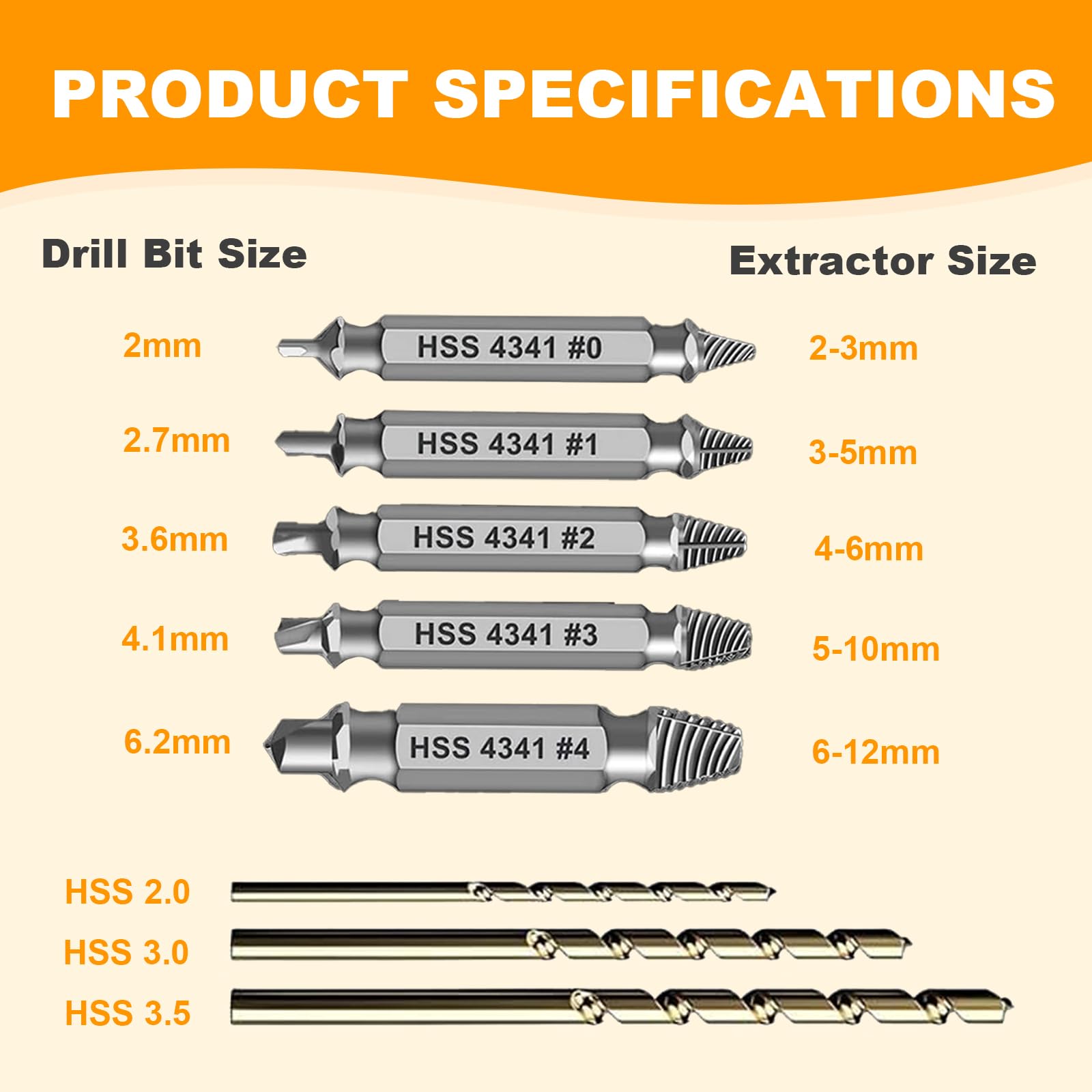 Set Estrattore Viti Danneggiate con 3 Punte Elicoidali, Estrattore Spanate per Viti HSS 4341, per Vari Tipi Sanni