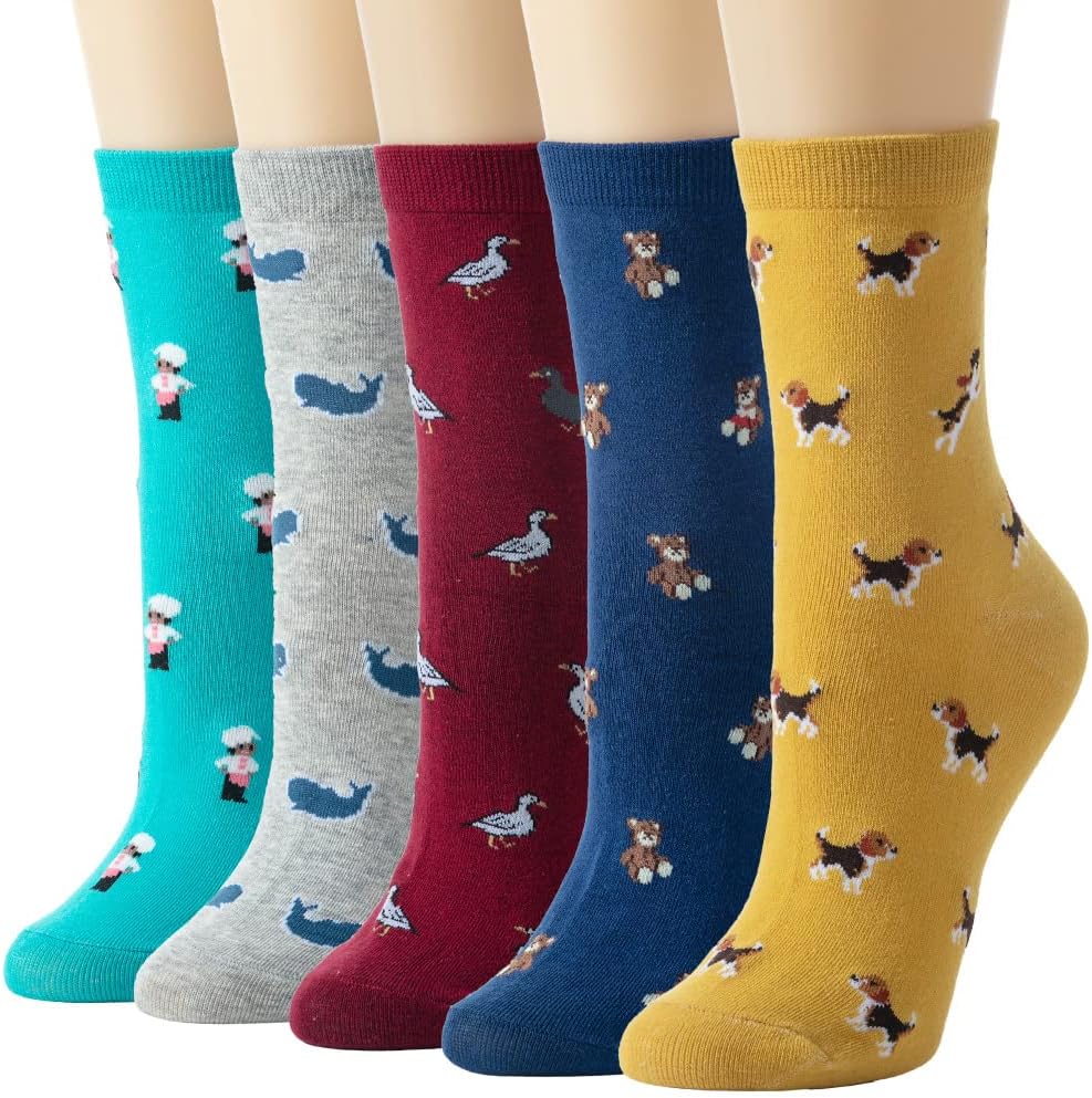 5 Pairs Cute Patterned Socks Warm Crew Socks