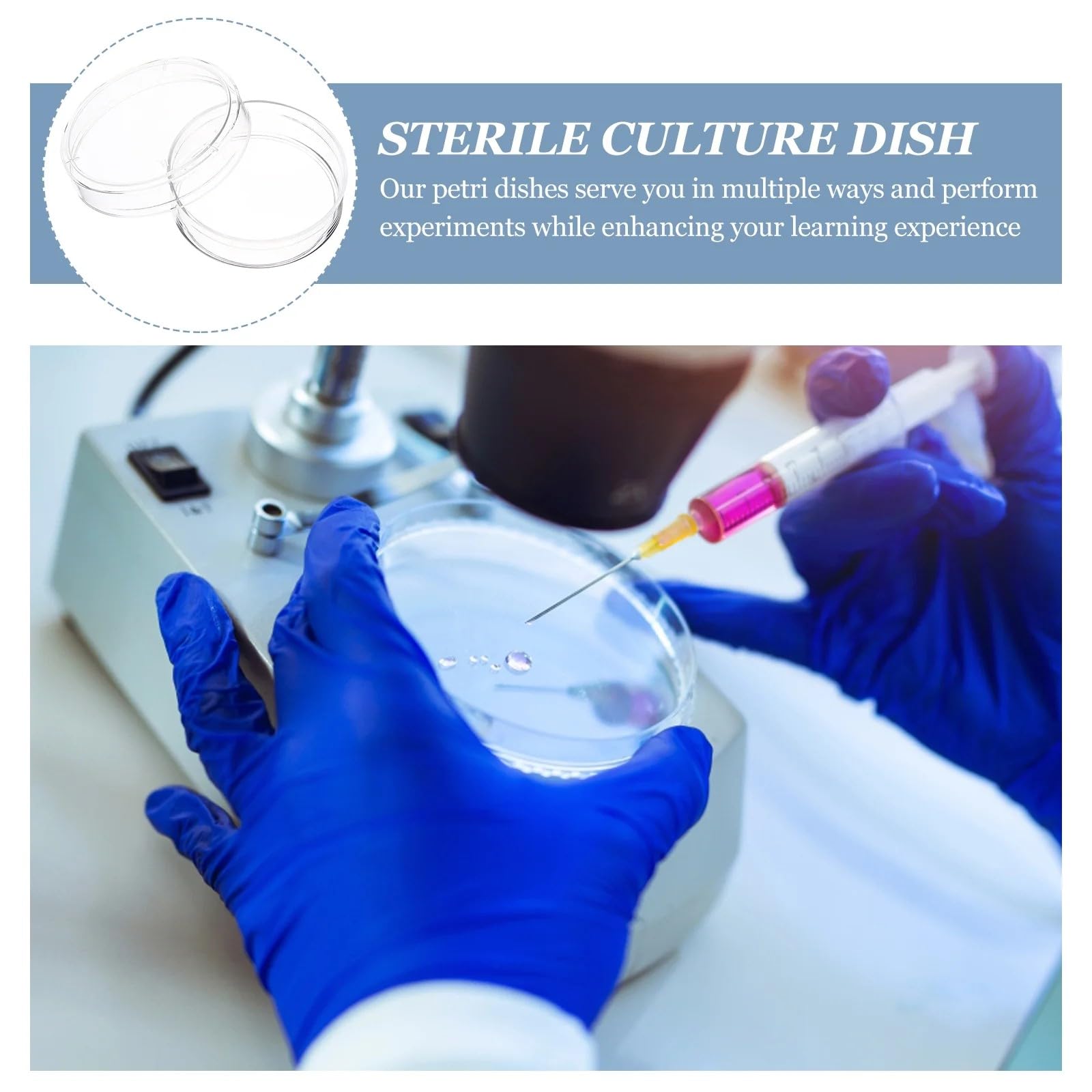 90mm Petrischalen Sterile, 20 Stück Kunststoff Petrischale, Labor kulturschale, Sterile Bakterien-Petrischalen mit Deckel, mit 3ML Pipette Dropper, für Laborkultur Bakterienhefe