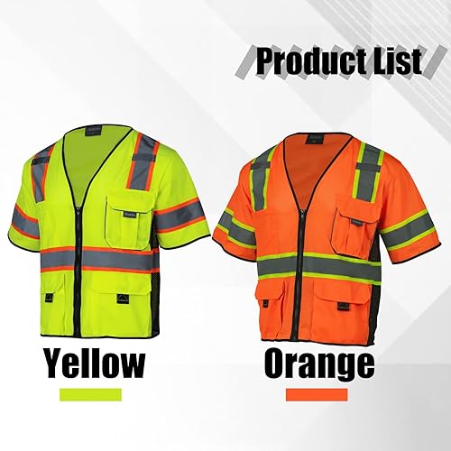 Miniatura 9 de Chaleco de alta visibilidad con bolsillos y cremallera para hombres y mujeres, chaleco de construcción con tiras reflectantes, Hi Vis Clase 3