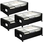 Under Bed Storage with Wheels, 2-Pack Under the Bed Storage Containers with Clear Lids & Label, Underbed Storage Bins, XXXL 85L 11 inches Rolling Metal Drawer for Clothes, Shoes, Toys, Books - Gray