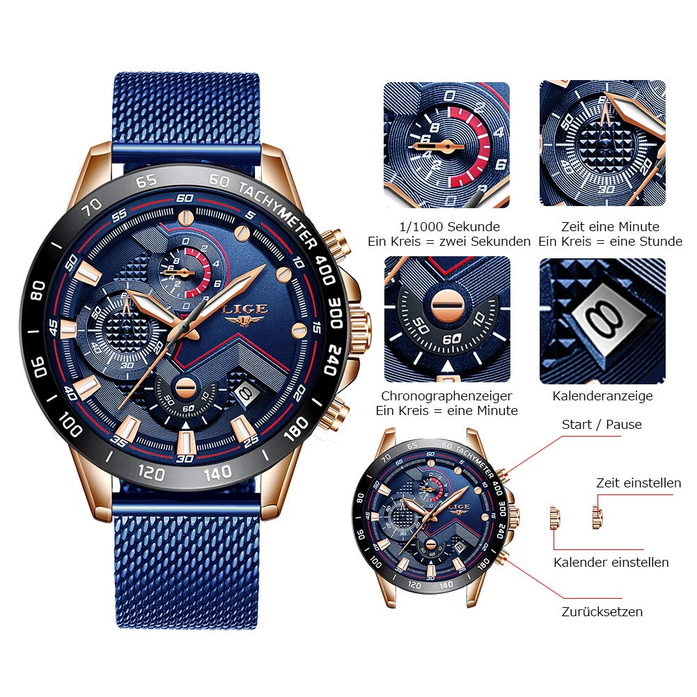 LIGE Orologio Intelligente, IP67 Impermeabile Fitness Sportivo Pedometro Con Monitoraggio Frequenza Cardiaca/Pressione Sanguigna/Sonno Cronometro Contapassi Touch screen Smartwatch IOS Android
