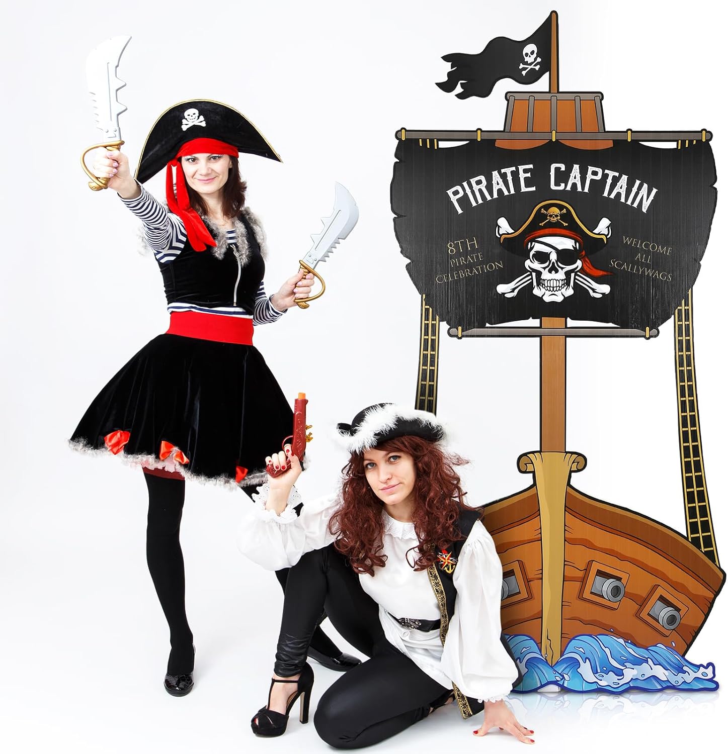 5.6 Ft Halloween Pirate Ship Cardboard Cutout Stand Up Life Size Pirate Theme Party Decorations Captain Ship Backdrops Photo Props Stand Up Cardboard for Life for Halloween Pirate‘s Theme Party Decor