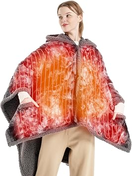 Bearhug Electric Wearable Heated Blanket 50" 60", Heated Shawl with Pocket & Hood, Cozy Faux Fur and Sherpa, Heated Hoodie with 6 Temp Levels, 4H Auto-Off, ETL Certified, Machine Washable