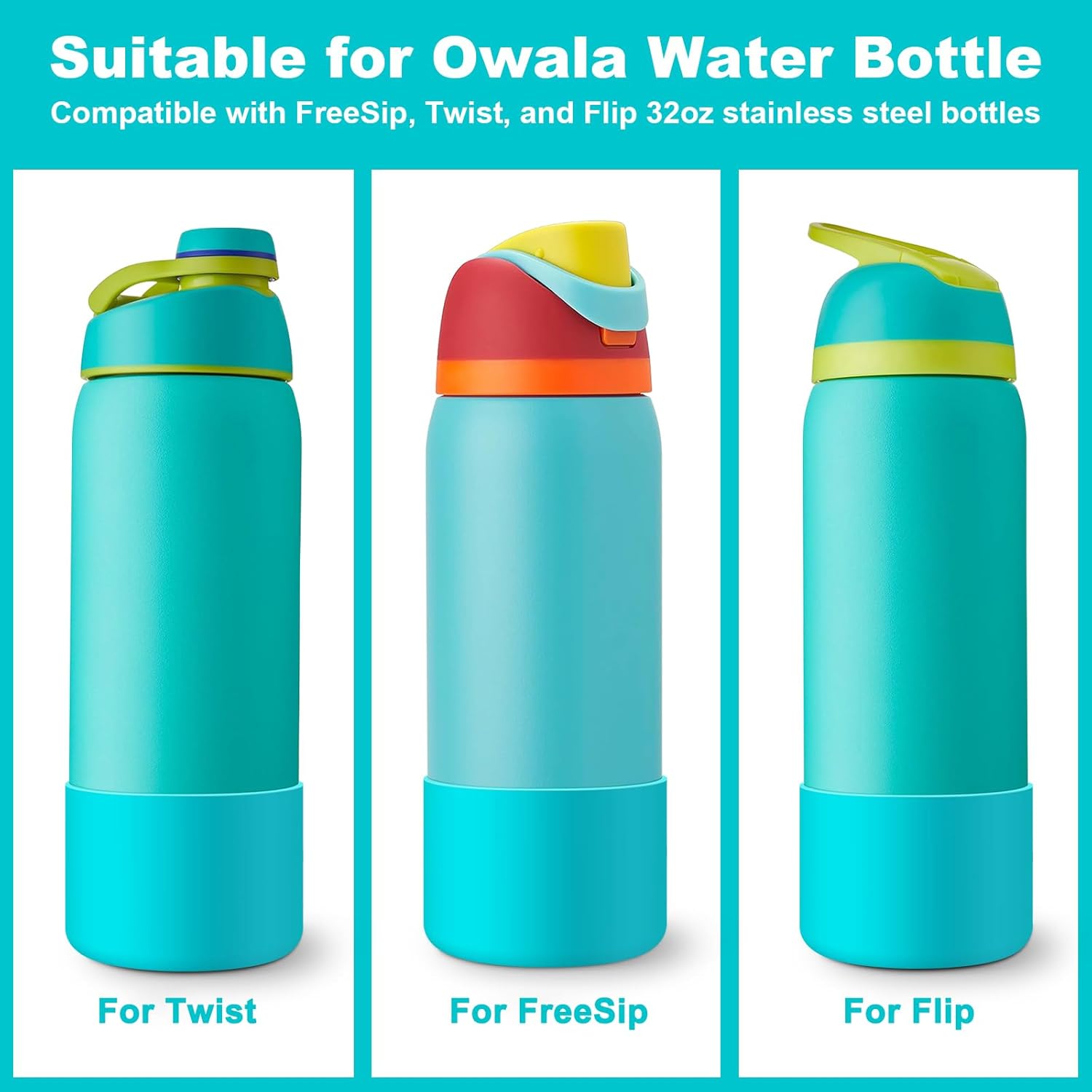 2PCS Silicone Water Bottle Boot for Owala 24oz 32oz 40oz, Protective Bottom Bumper Anti-Slip Sleeve for FreeSip, Twist, and Flip Stainless Steel Bottles, Dishwasher Safe and BPA Free - Image 2