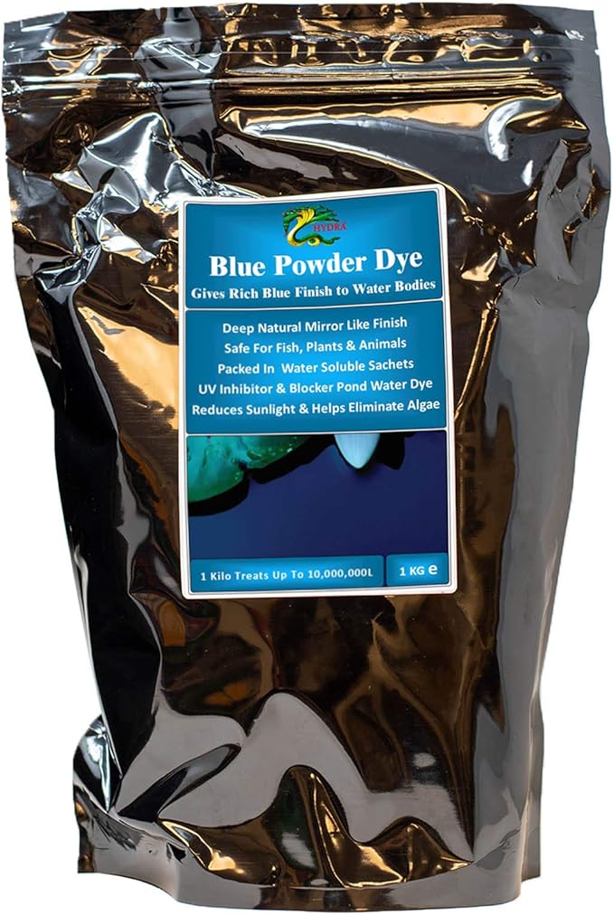 Image HYDRA 1 Kg BLUE DYE treats UpTo 30,000 litres Water Garden Blue Pond Shade Inhibits Algae/Weed Growth Safe for Use in Natural Swimming Ponds & Swimming Pools Image HYDRA 1 Kg BLUE DYE treats UpTo 30,000 litres Water Garden Blue Pond Shade Inhibits Algae/Weed Growth Safe for Use in Natural Swimming Ponds & Swimming Pools