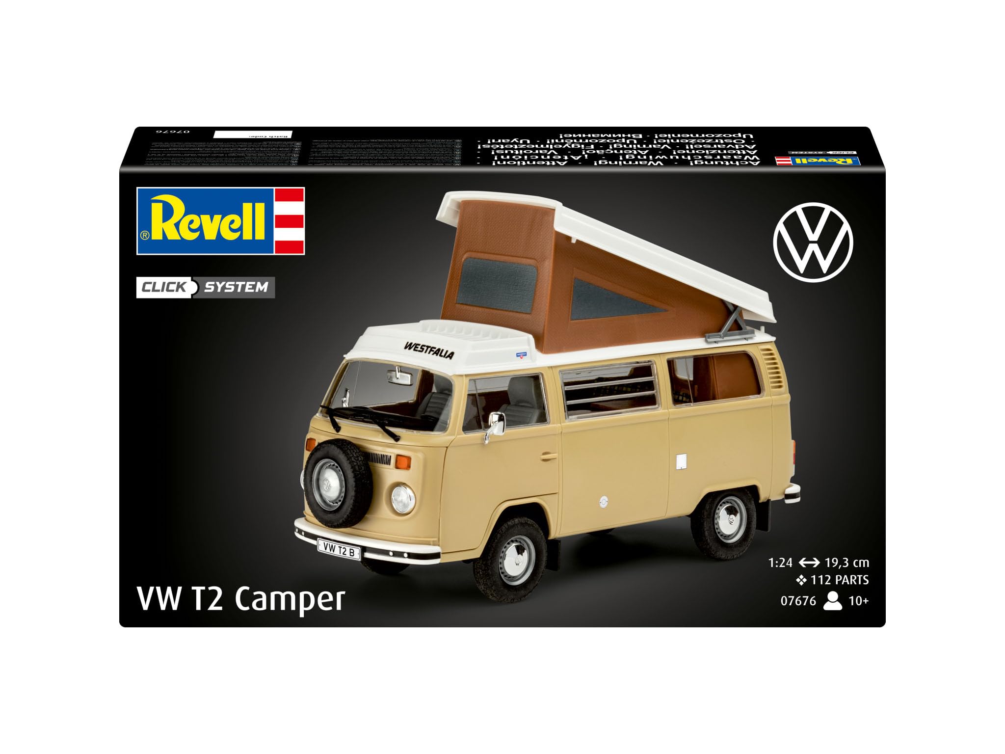 Revell 07676 VW T2 Camper (Sistema de Clic) Escala 1:24 sin Construir/precolor/Click-Together (sin Pegamento) Kit de Modelo de plástico