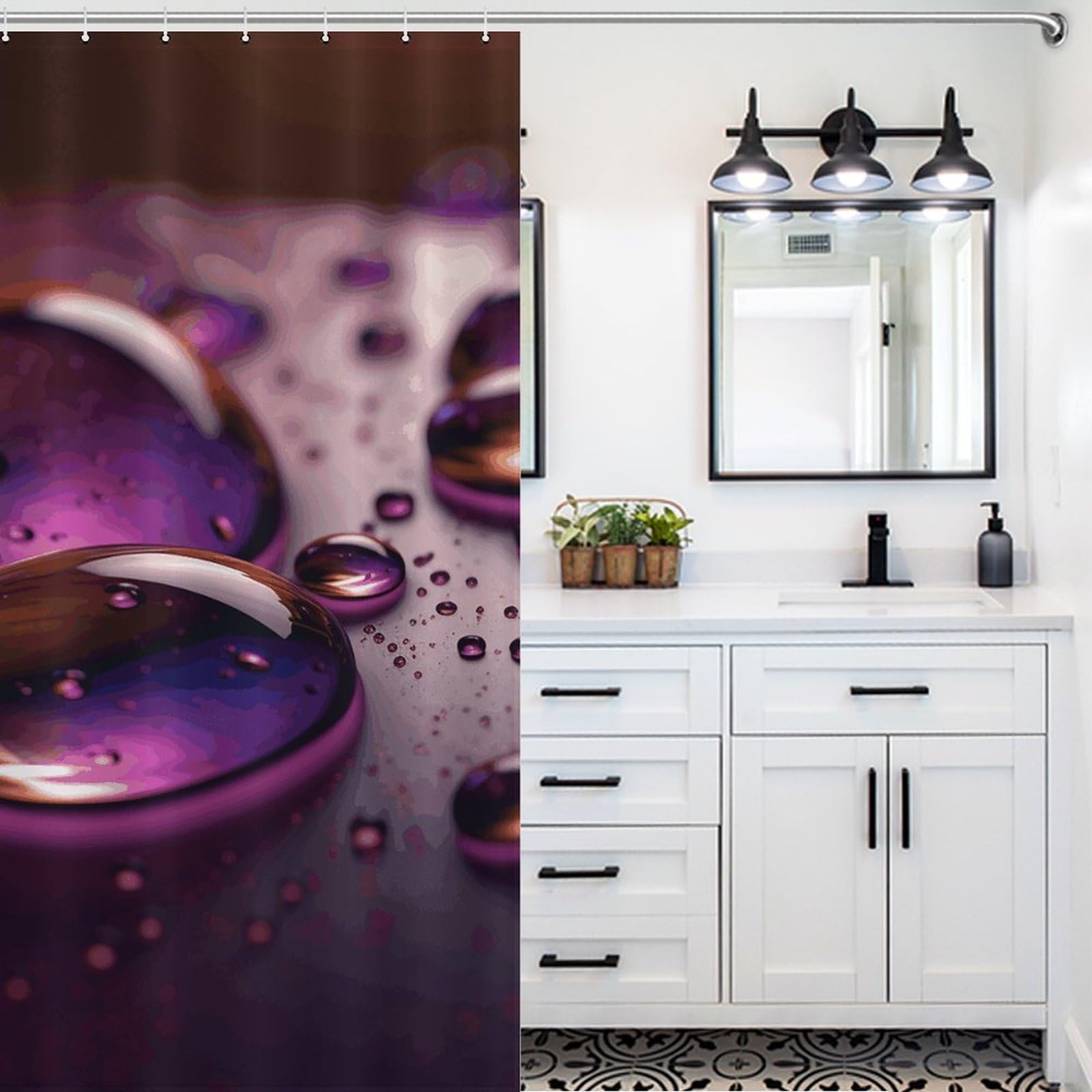 Rideau de douche imperméable en tissu violet 152x183 avec crochets inclus