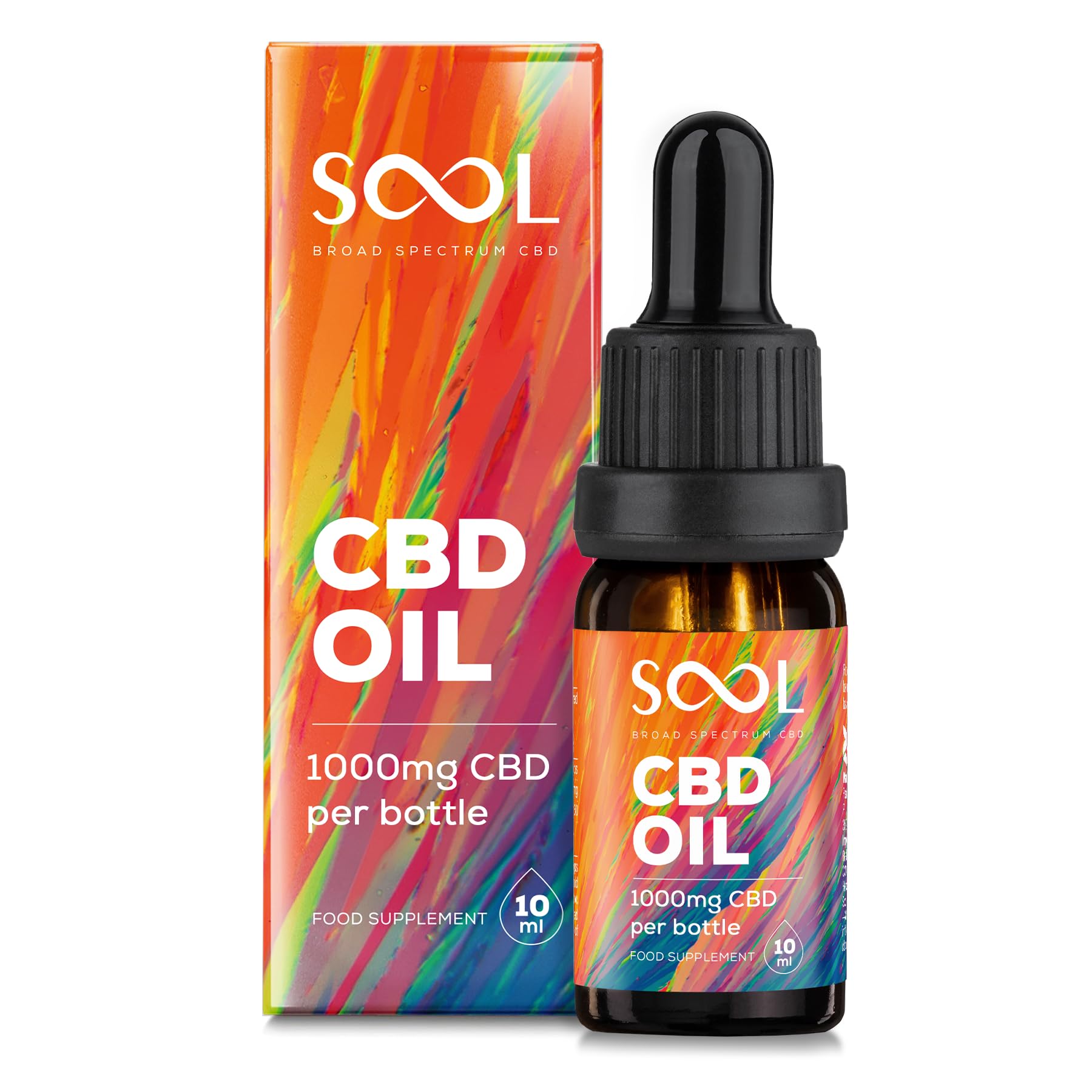 SOOL Premium Broad Spectrum CBD Drops | 1000mg CBD per 10ml Bottle | Vegan | Hemp Seed Oil Blended | Relax - Recover - Relieve