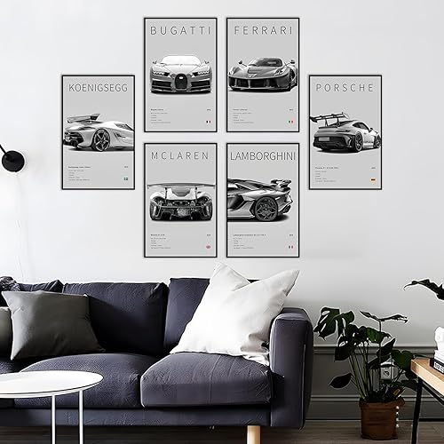 Miniatura 7 de Póster de automóvil en lienzo para pared, juego de impresiones clásicas modernas de superauto, Porsche 911 Ferrari Lamborghini McLaren Bugatti