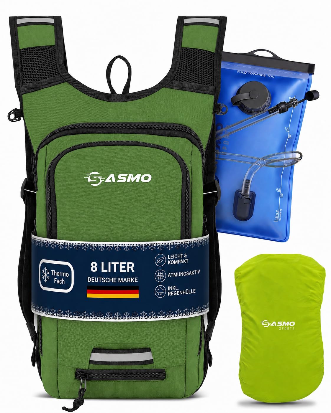 SASMO® Fahrradrucksack & Skirucksack 6L / 8L / 10+3L / 14+3L mit Thermofach, Helmnetz & Regenschutz | Ultraleicht - MTB Rucksack Herren & Damen | Kleiner Fahrradrucksack Herren & Damen