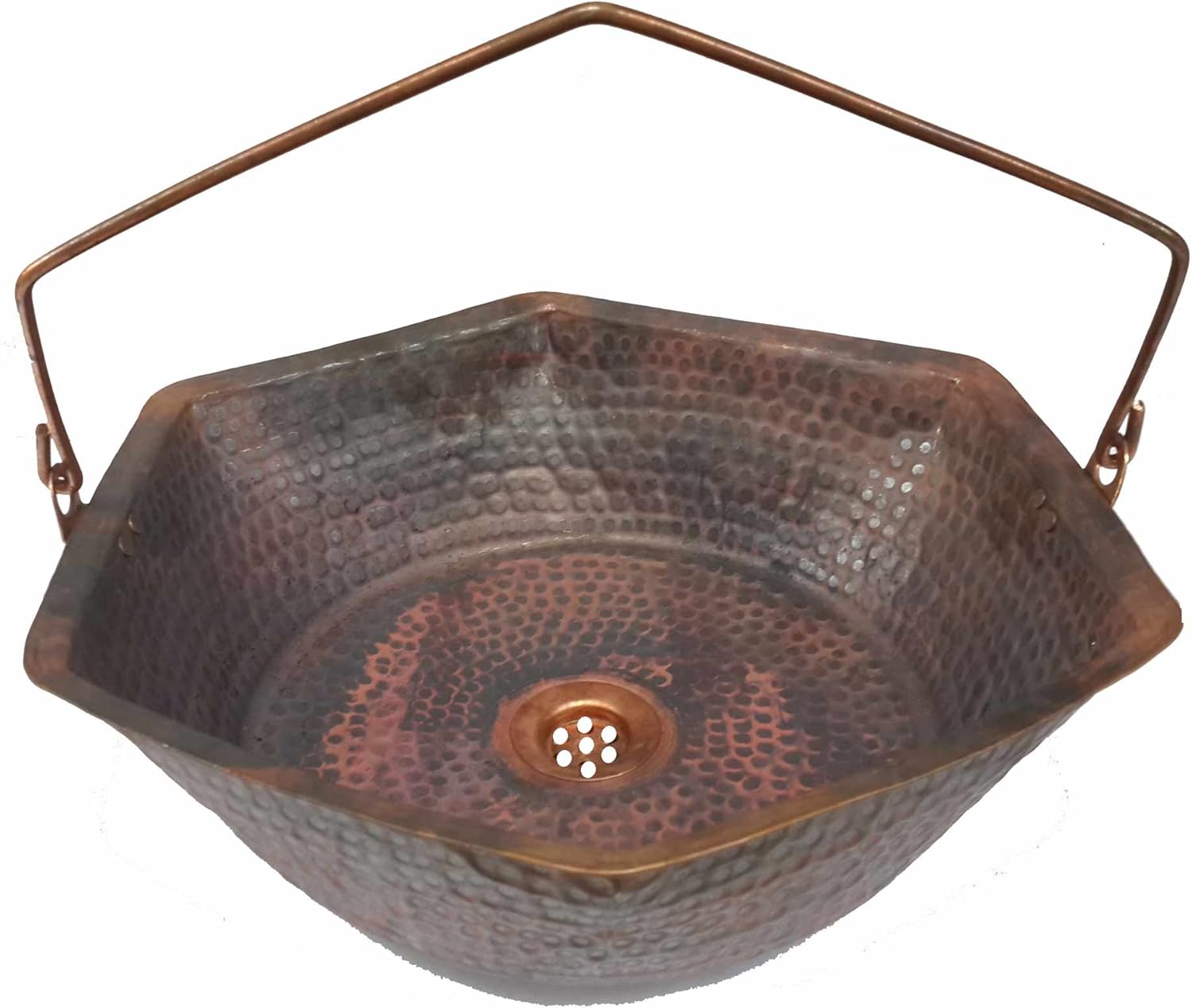Hexagon Rustic Fired Bucket Vessel Copper Bath Kitchen Bar Prep Vanity Sink Home Moving Bathroom Washbasin Bowl Renewal Antique Vintage Washbowl Antique Distressed Above Counter Basin