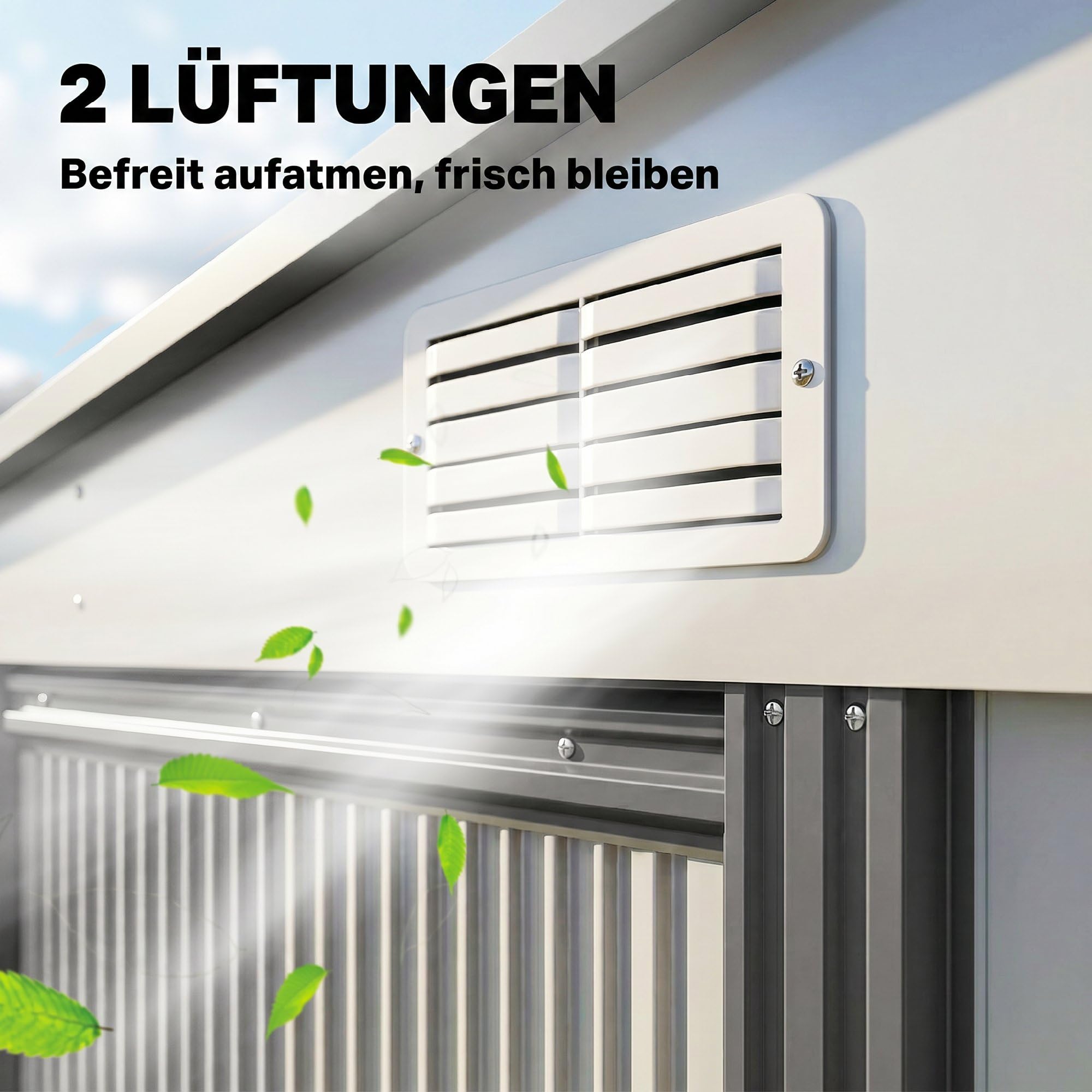 Outsunny Metall Gerätehaus 2,81m² 154x206,5x181 cm Wetterfestes Gartenhaus mit Pultdach und Fundament, Geräteschuppen mit Schiebetür, Weiß