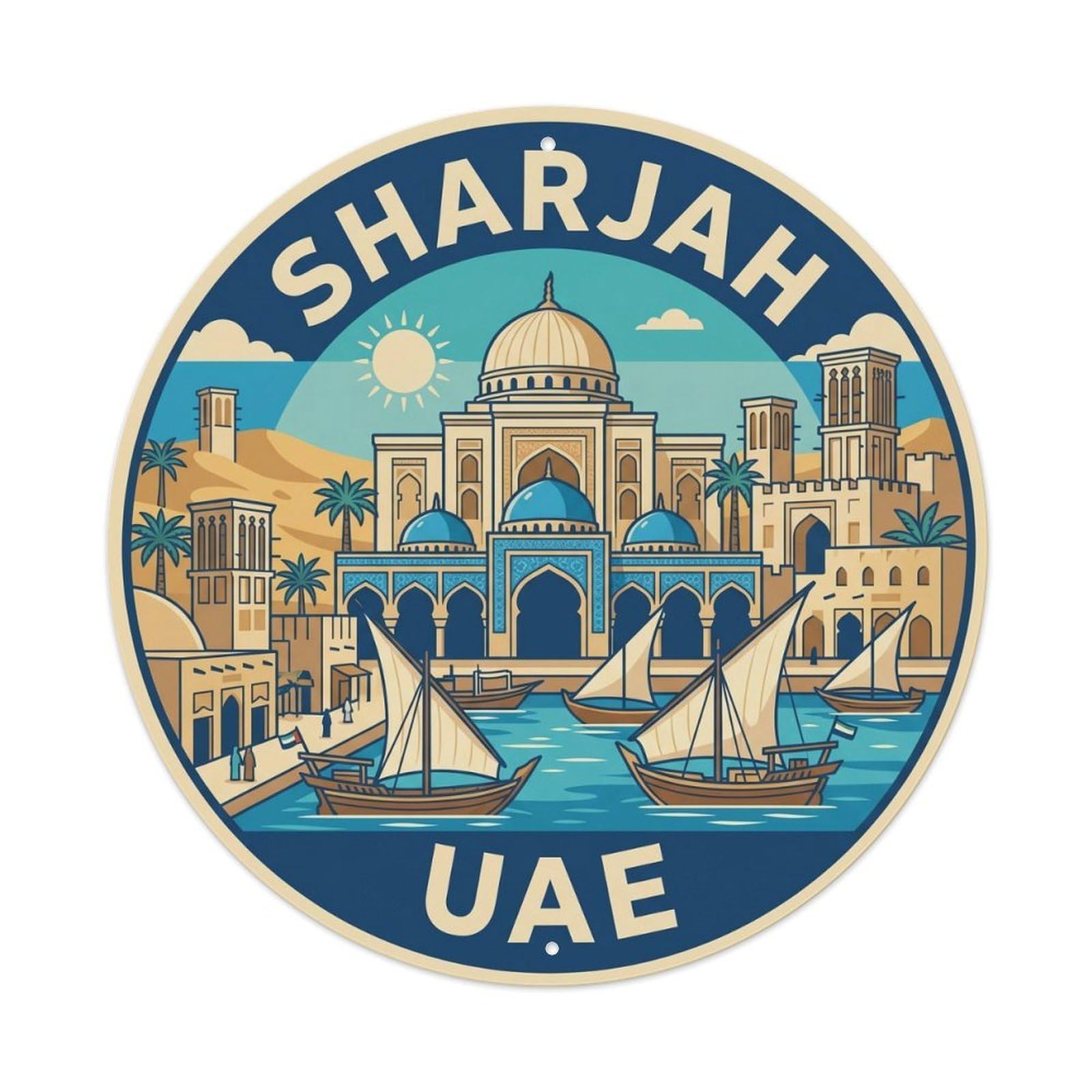 Vintage Travel UAE Sharjah Museum Metal Tin Sign