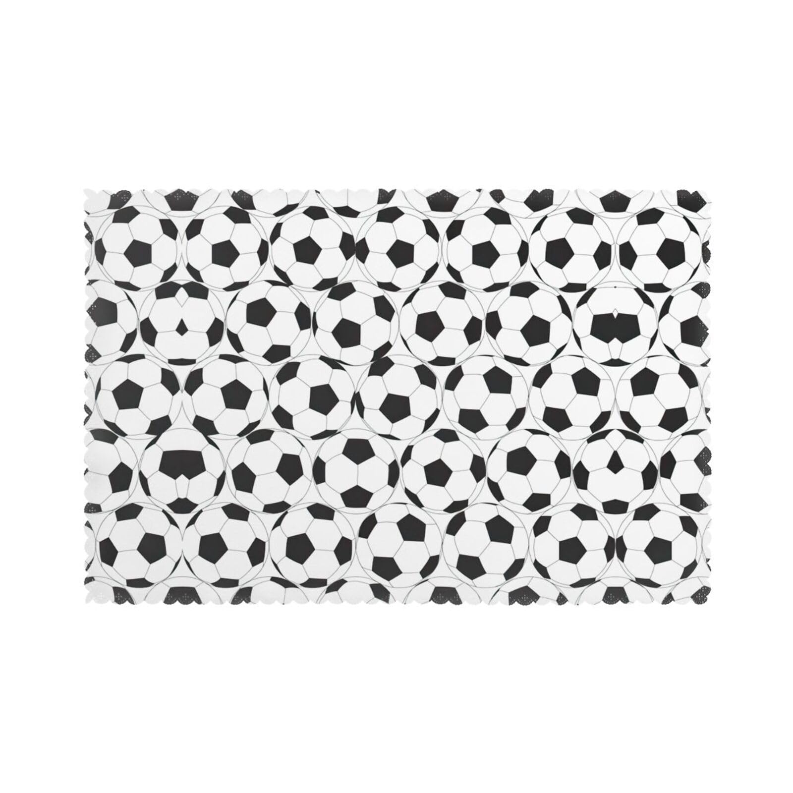 Set de table football noir et blanc | Lot de 6 en polyester 30x45 cm pour repas