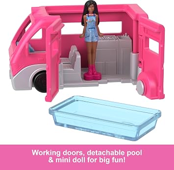 Barbie Mini BarbieLand™ Doll and Car Barbie Mini BarbieLand doll and tool set, Dream Caravan HYF39 with color changing pool with 4cm doll