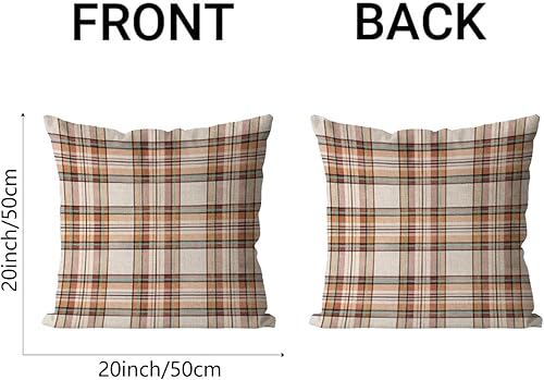 Miniatura 5 de AOFANGGO Funda de almohada decorativa de otoño de 20 x 20 pulgadas, de lino sintético, a cuadros, granja, Acción de Gracias, Halloween, decoración