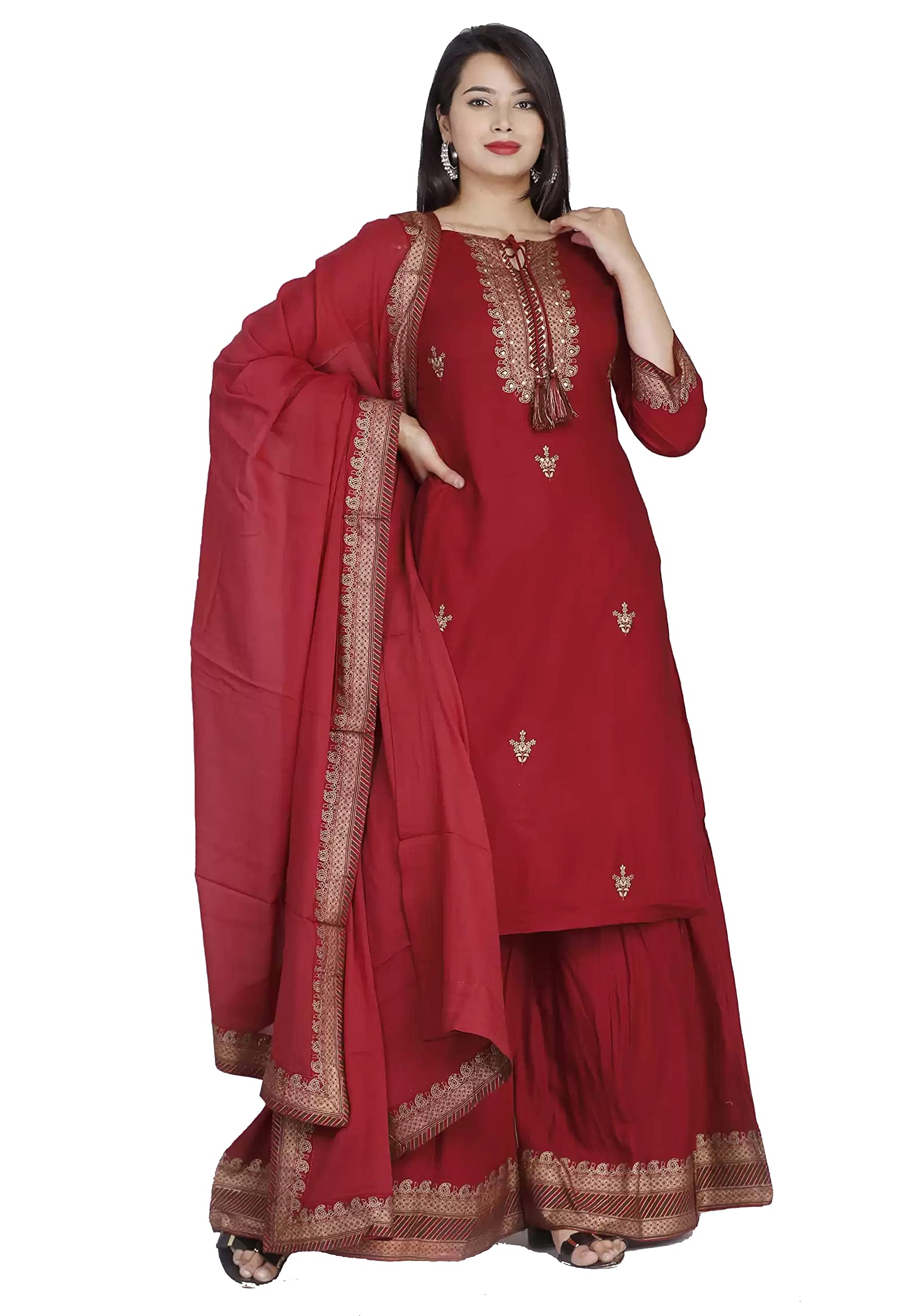 Yanustuti Kurta Set for Women with Dupatta and Palazzo Ready to Wear Indian style Kurti Set For Women with Dupatta Dress Suit