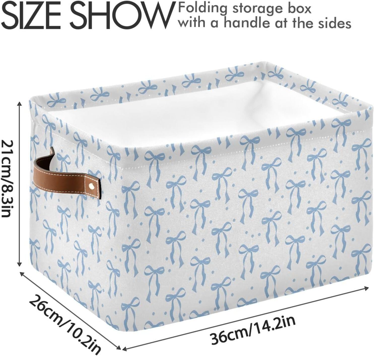 ALAZA Ribbon Bow Polka Dot Blue Foldable Storage Box Storage Basket Organizer Bins with Handles for Shelf Closet Living Room Bedroom Home Office 2 Pack