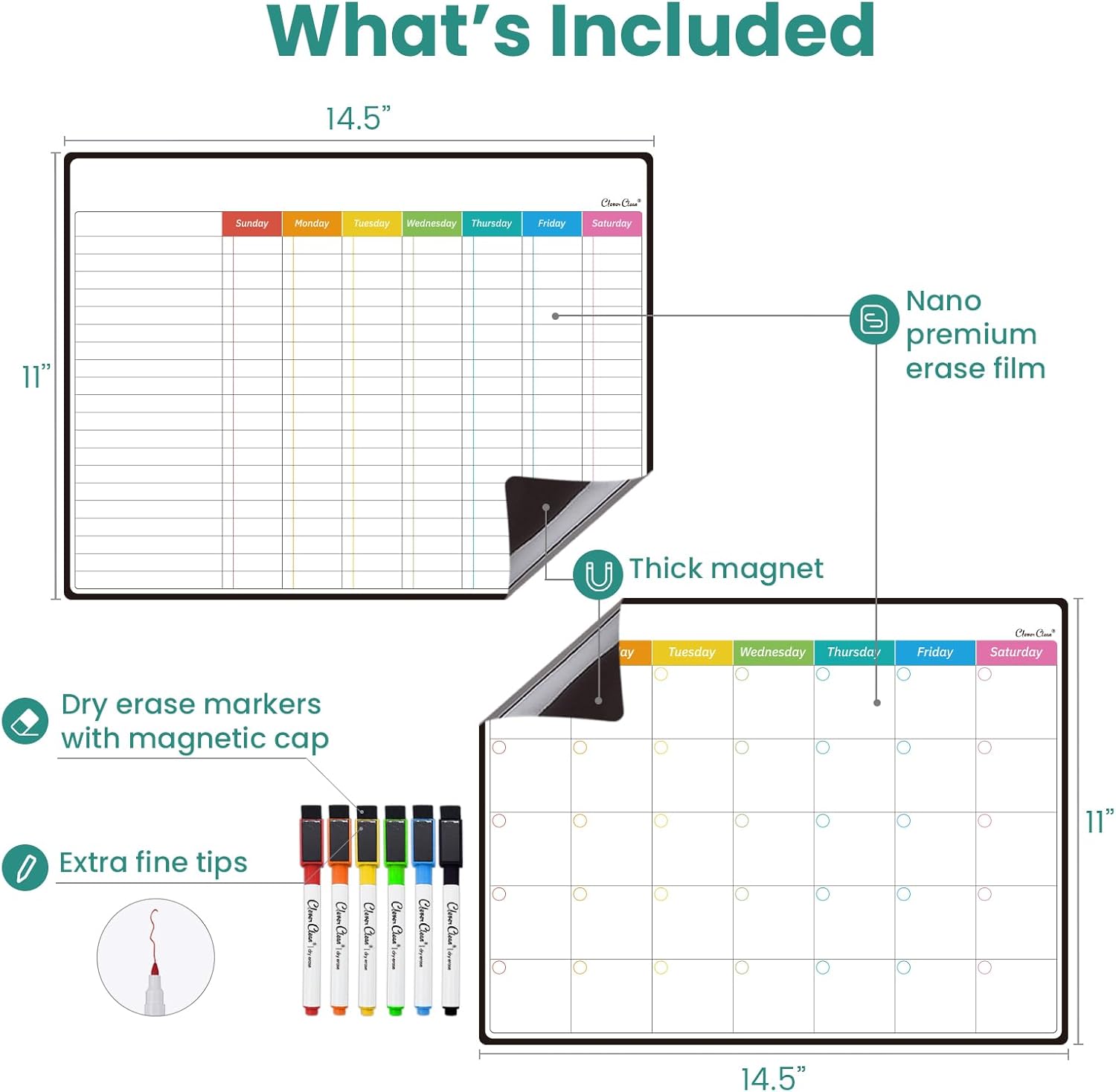 Magnetic Dry Erase Chore Chart, Monthly Calendar Set - 14.5"x11" Monthly Calendar, Chore Board for Fridge - 6 Extra Fine Point Markers Included - Shipped Flat thumbnail