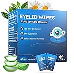 60PCs Eyelid & Lash Wipes with Hyaluronic Acid, Tea Tree Oil Eye Cleaser For Blepharitis, Itchy & Stye Eyes, Pre-Moistened Eyelid Wipes for Dry Eyes Relief, Daily Care Cleanser for Sensitive Eye