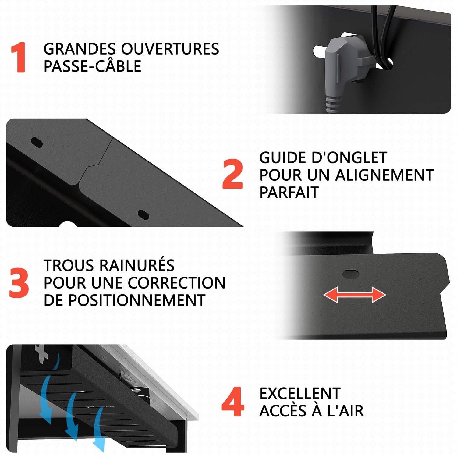 iVengo® XL Passe câbles Bureau TÜV-approuvé [2x50 cm] pour Une Gestion idéale Cable Management - spacieuse Passe Cable Bureau [Set de 2] - Robuste & Intelligent Organisateur de Cable - Noir Mat