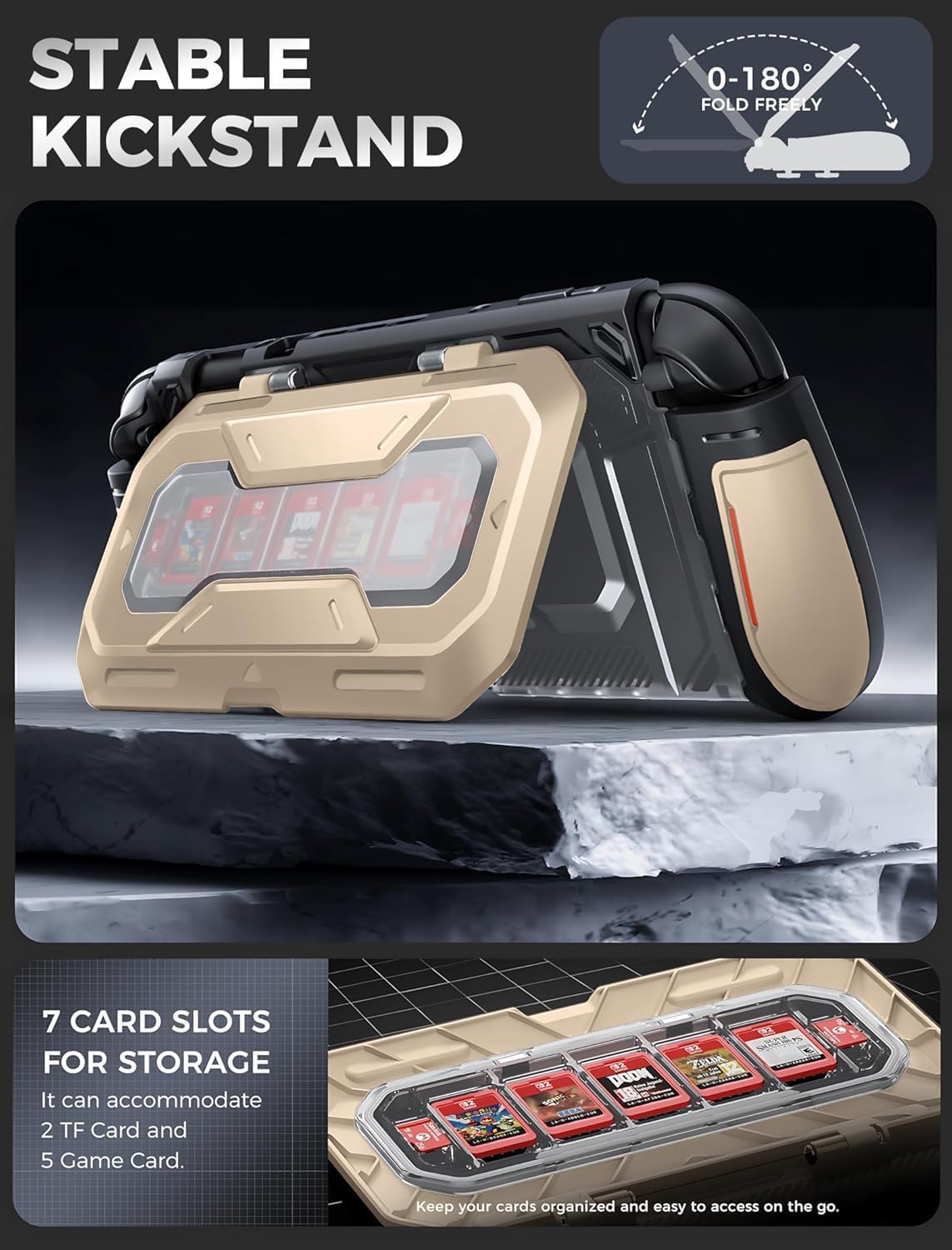 Mumba Titan Case for Nintendo Switch 2 with Kickstand & 7 Card Slots,Desert