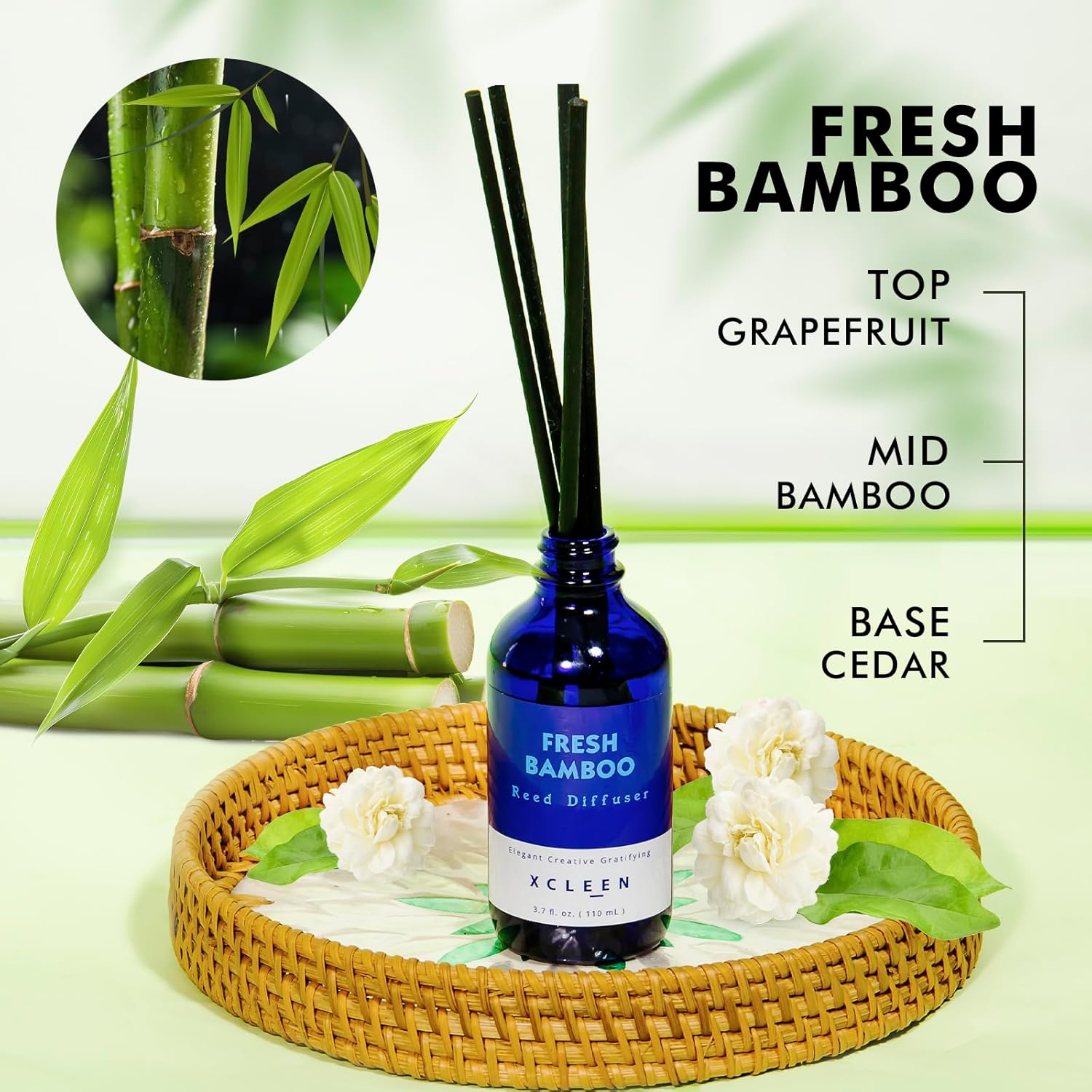 Reed Diffuser, Fresh Bamboo Scented Diffuser with Sticks, Home Fragrance Aromatherapy Oil Diffuser for Bathroom Office Decor - Image 4