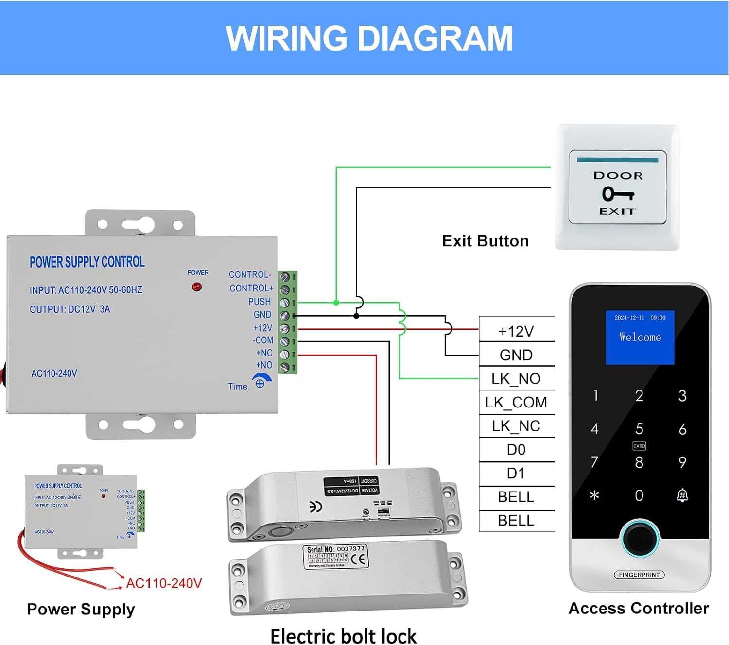 Waterproof Smart Home Security Systems Fingerprint,Password,Tuya Remote Unlock,IC Keychain Multiple Methods,with Door Switch,Power Supply DC 12V,Electric Drop Bolt 10 718o7QLa9XL. AC SL1500