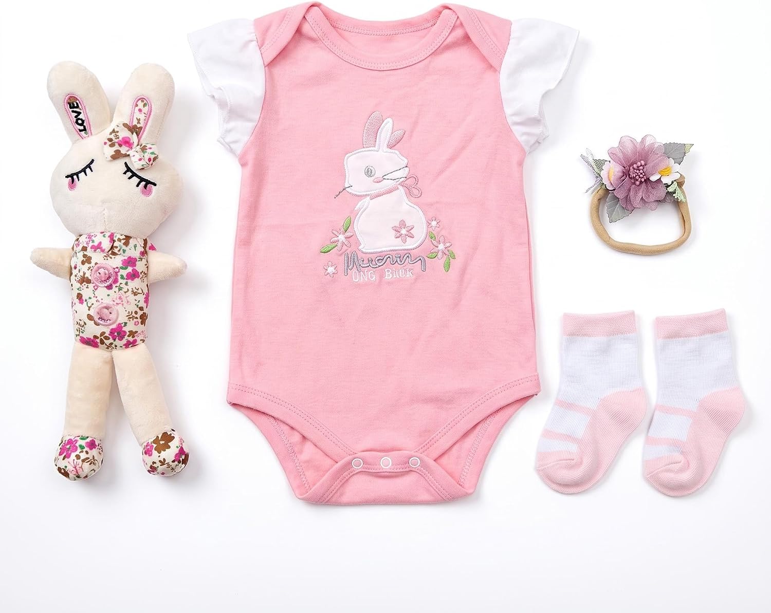 Reborn Baby Doll Clothes for 17-22 Inch Newborn Baby Doll Girl.【Cute Bear Pattern 4pcs Set 】