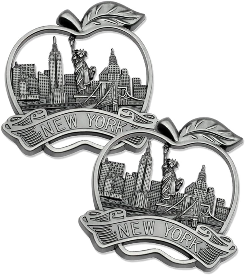 2x Big Apple New York City Empire State, Statue of Liberty, Brooklyn Bridge, Chrysler Building NY Souvenir Metal Fridge Magnet (Set of 2)
