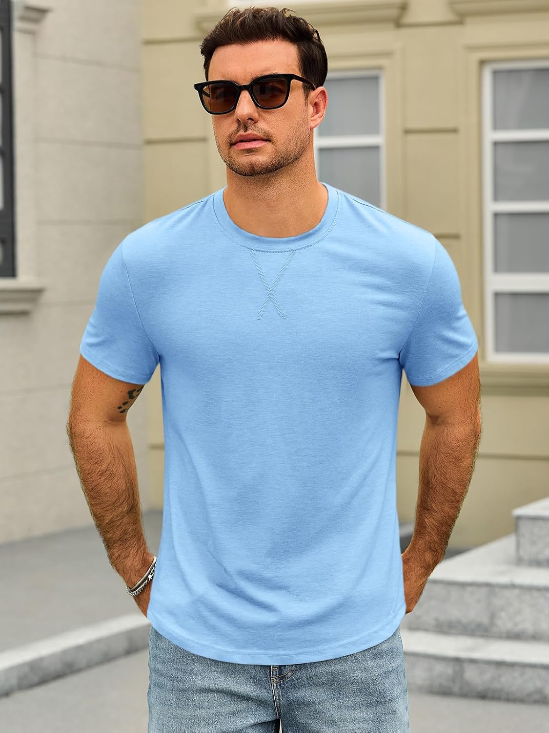 Runcati Mens Short Sleeve T-Shirts Crew Neck Casual Shirt Summer Classic Basic Lightweight Fashion Tees