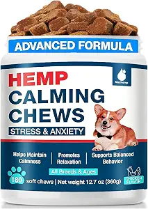 MaxHemp Calming Chews for Dogs (180 Count) - Anxiety Relief Treats for Separation, Barking, Thunderstorms, Stress