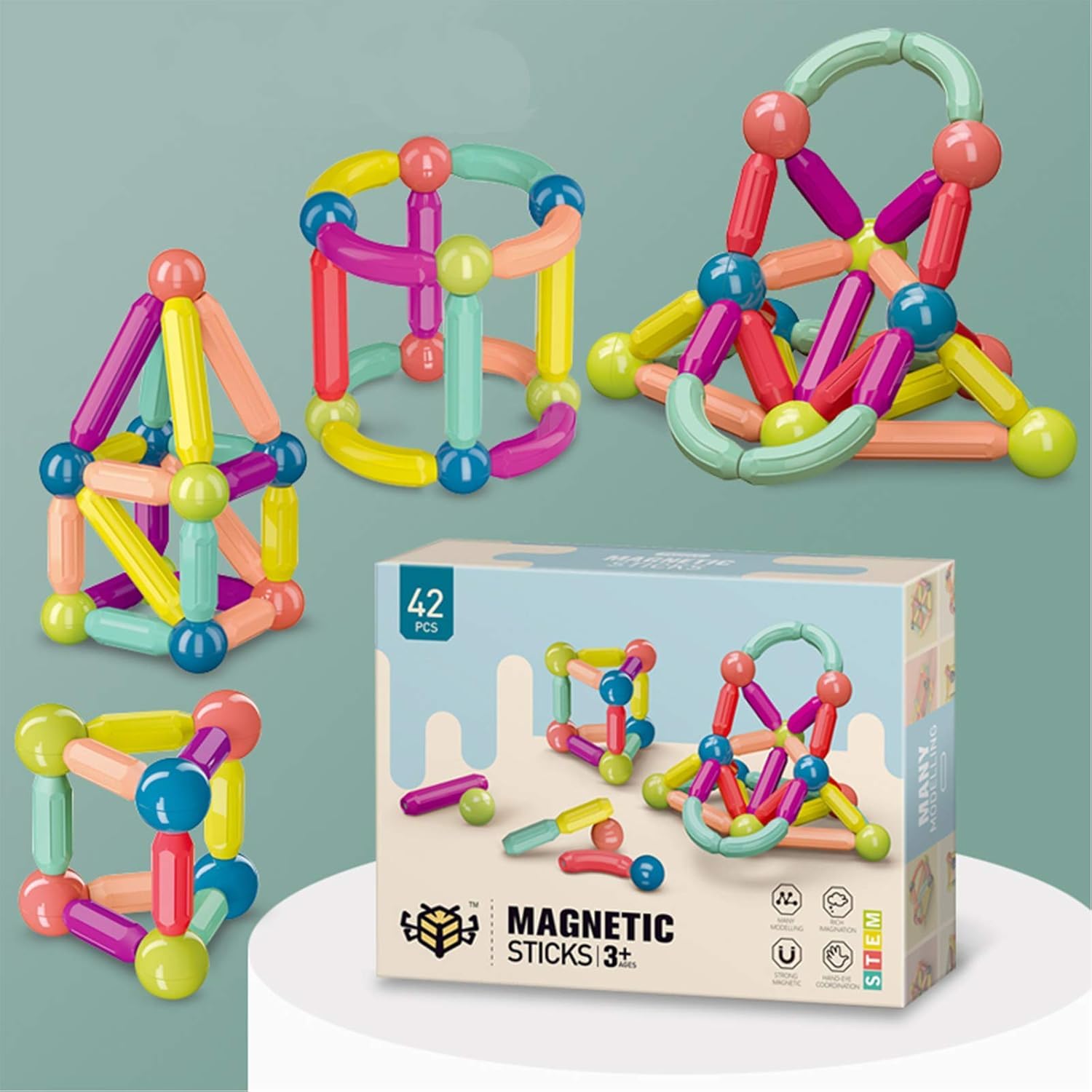 MayMax Juego de Bloques de Construccion Magneticos 42 Piezas - Juguete Educativo Que Estimula Creatividad y Logica, Piezas Grandes de Colores, Facil Montaje