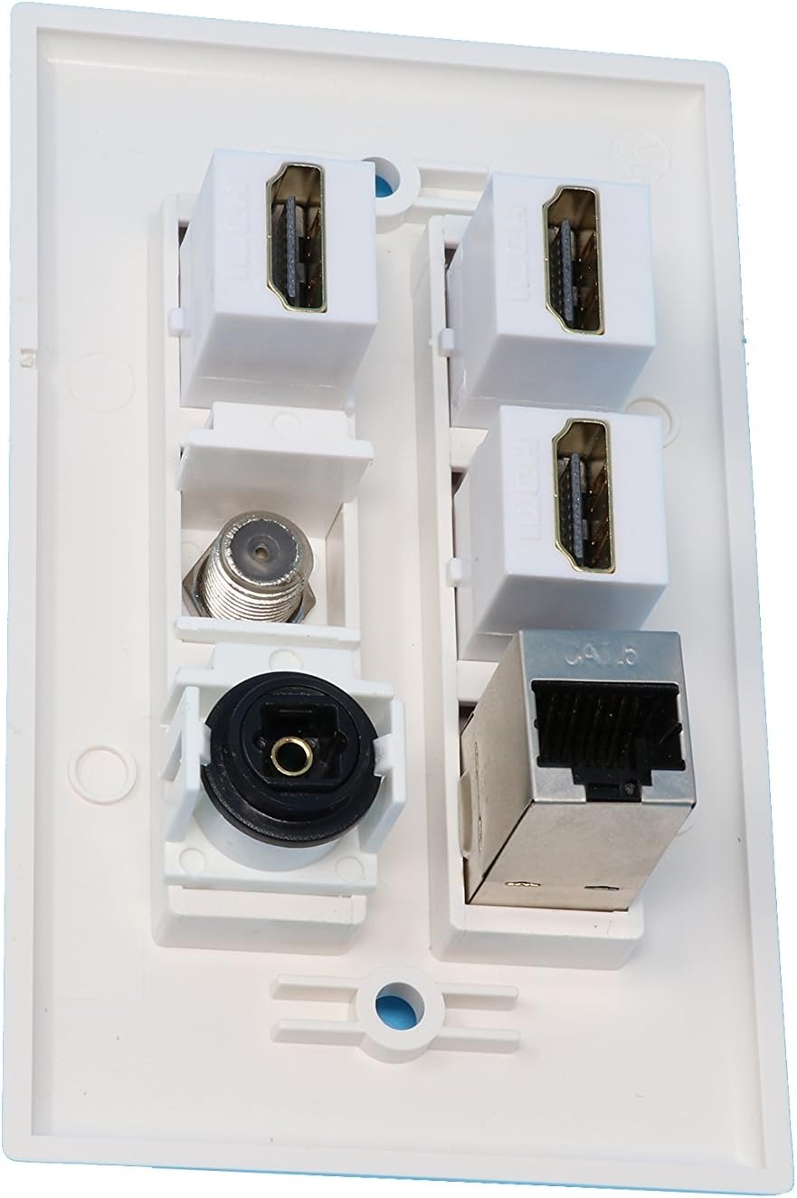 RiteAV - 3 HDMI 1 Port Coax Cable TV- F-Type Shielded Cat6 Ethernet Toslink Wall Plate - White