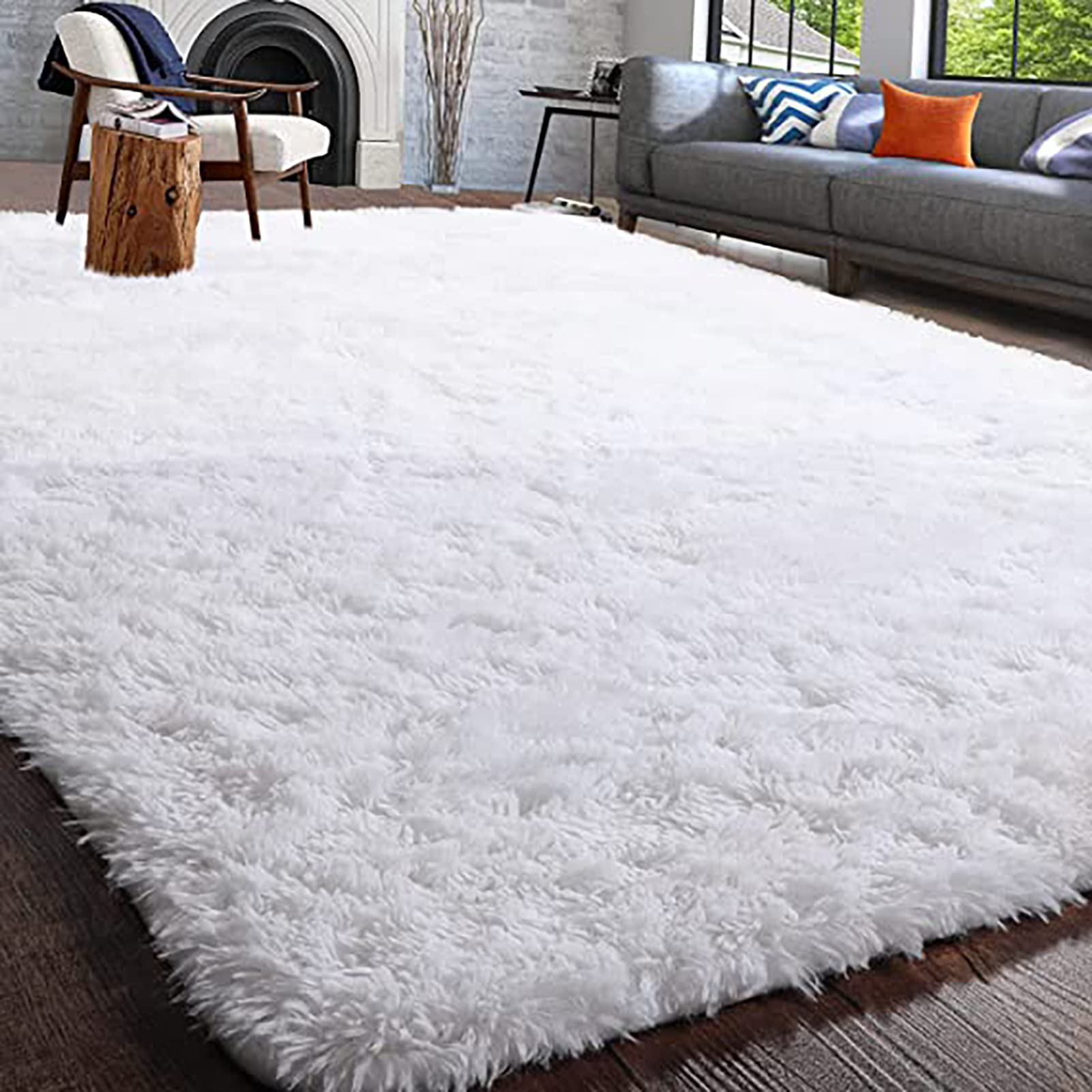 HUHJYUGE Fluffy Bedroom Rug 16x16inch, Plush and Soft Nursery Rugs Absorbent Non-Slip, Shaggy Carpet for Living Room Sofa Girls Kids Play Dorm, Furry Velvet Shag Floor Carpets Non Shedding
