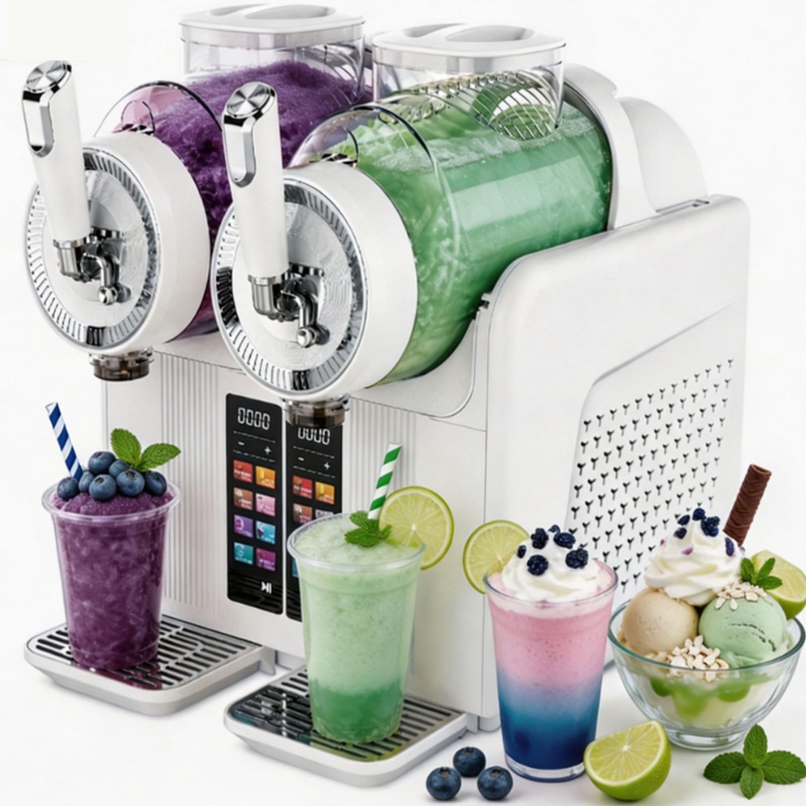 ErShangMao 430w Slushie Maker Machine, Slushy Machine With Dual Tanks, Soft Ice Cream Makerfor Slush, Milkshake, Smoothie And Cold Drinks, 7-In-1 Touch Control, Detachable Easy Clean Parts White