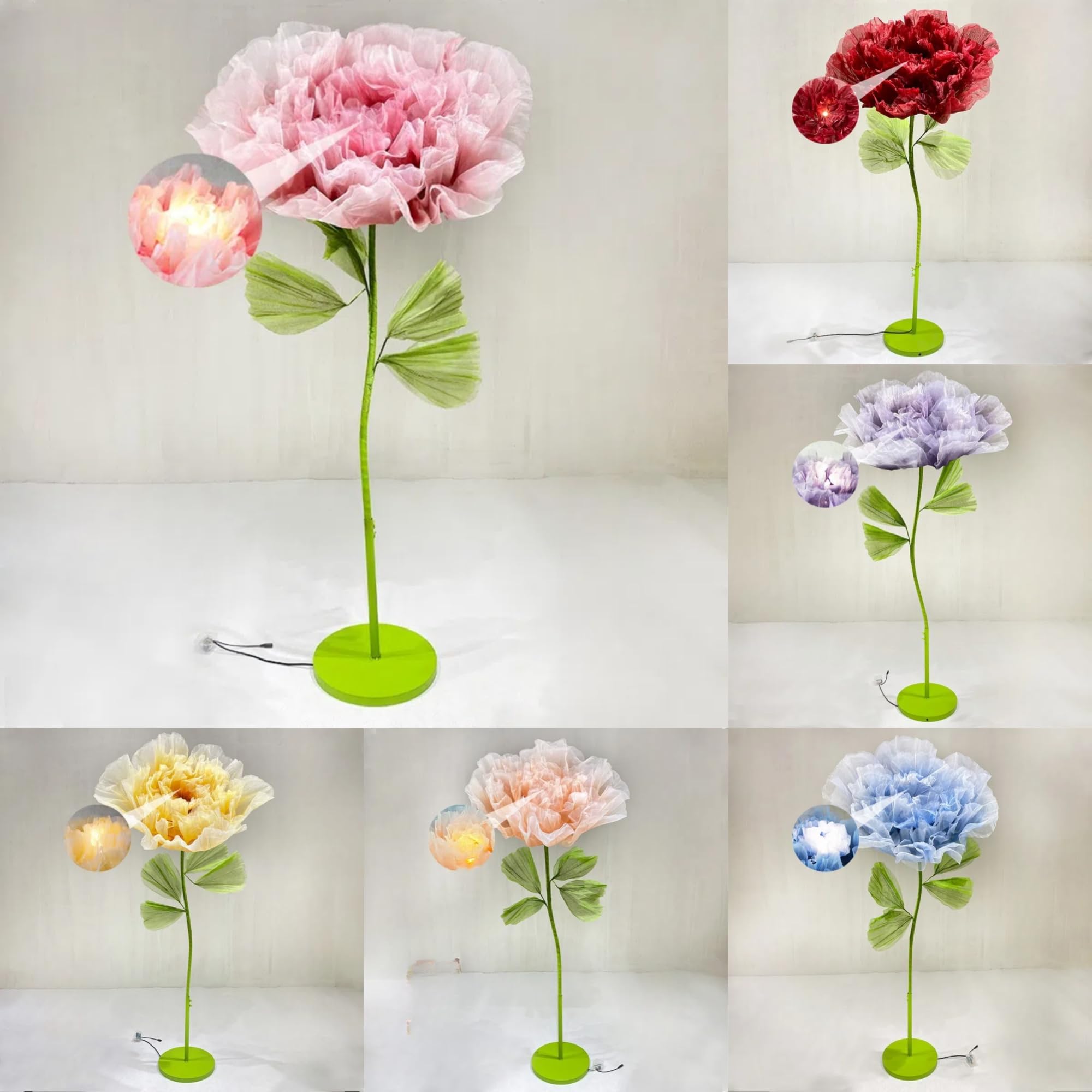 Fleurs géantes organza 90cm électriques à ouverture automatique pour grands décors