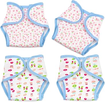 Reborn Baby Doll Diapers Underwear Accessories 4-Piece Pack for 17-22 inch Newborn Doll Reusable Washable