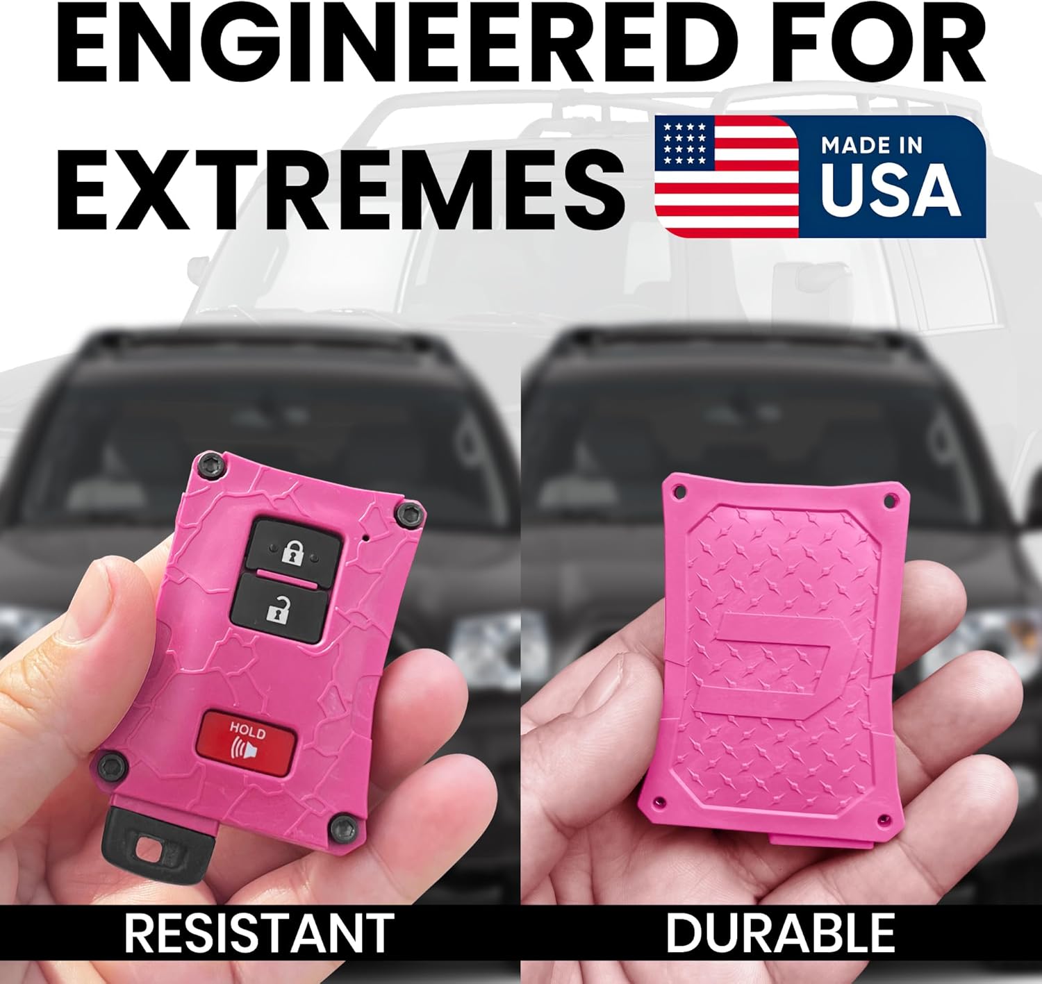 Heavy-Duty Key Fob Case Replacement for Toyota Tacoma 16-23, Tundra 20-21, & 4 Runner 20-21 - Rugged Key Protector - Shockproof & Scratch-Resistant - Secure Fit (Pink, Black Screws)
