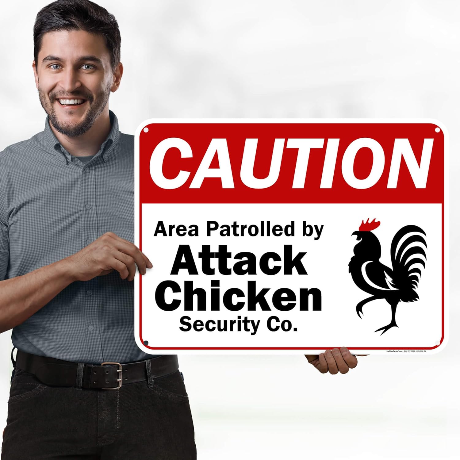 Caution Area Patrolled By Attack Chicken Security Co. Sign, 18x24 Inches, 55 mil thick HDPE (high density polyethylene), Made in USA by My Sign Center
