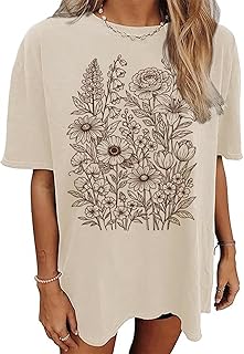 Women's Oversized Floral Graphic Tshirts Vintage Cottagecore Wildflowers...