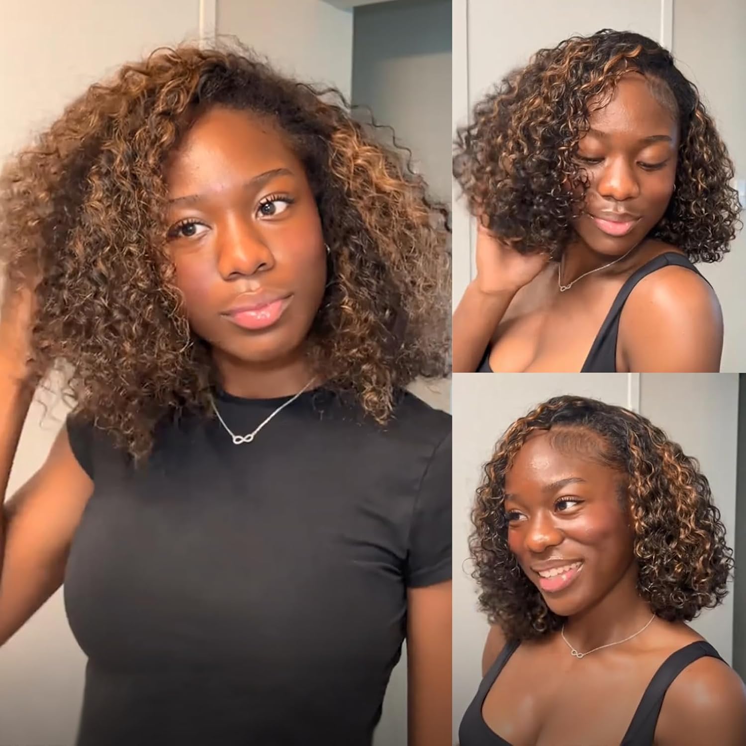 Wavymy Original Half Wig Human Hair Wig Glueless Upgrade 3 In 1 Drawstring Seamless Clip Ins Flip Over Water Wave Human Hair Wig Highlights 1B/30 Half Wigs For Black Women 180 Density 12 Inch